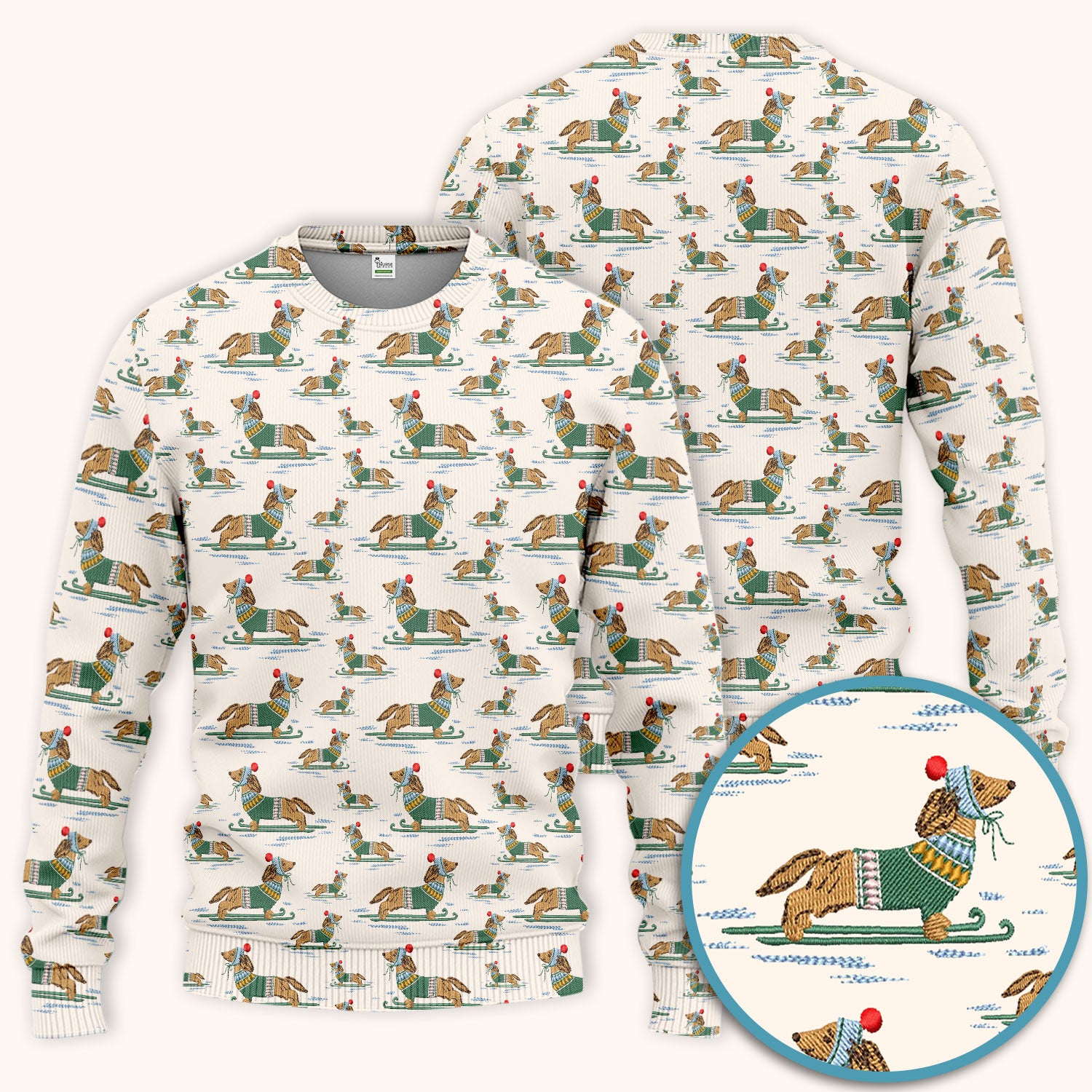 Dachshund Nurse Scrub Set, Wiener Dog Winter Pattern Shirt, Breathable Fabrics Nursing Uniform