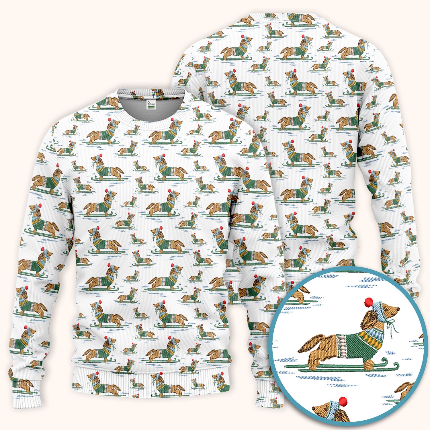 Dachshund Nurse Scrub Set, Wiener Dog Winter Pattern Shirt, Breathable Fabrics Nursing Uniform
