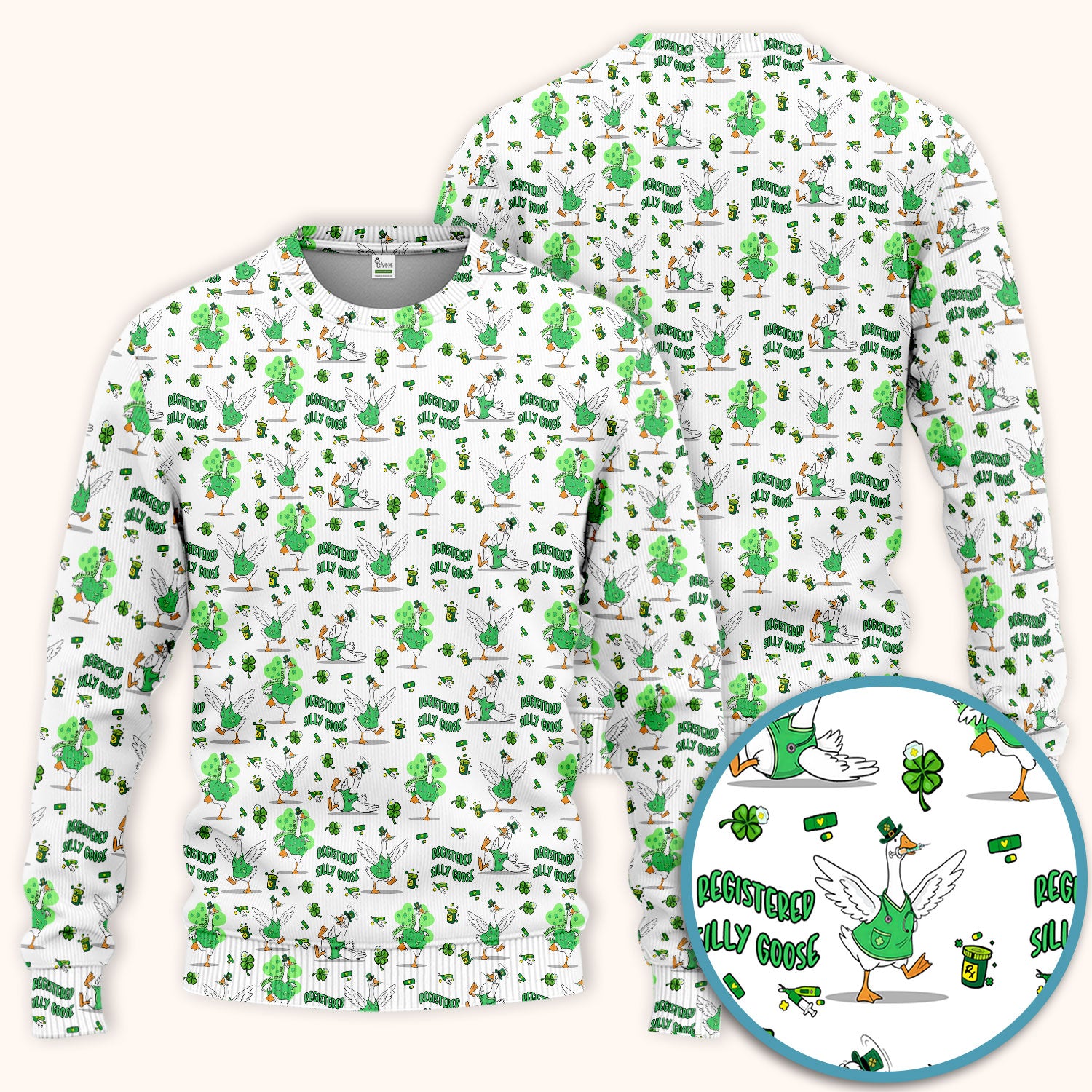 Silly Goose St. Patrick’s Day Scrub Set, Funny Goose Shamrock Pattern Nurse Scrub Shirt, Irish Green Nursing Uniform