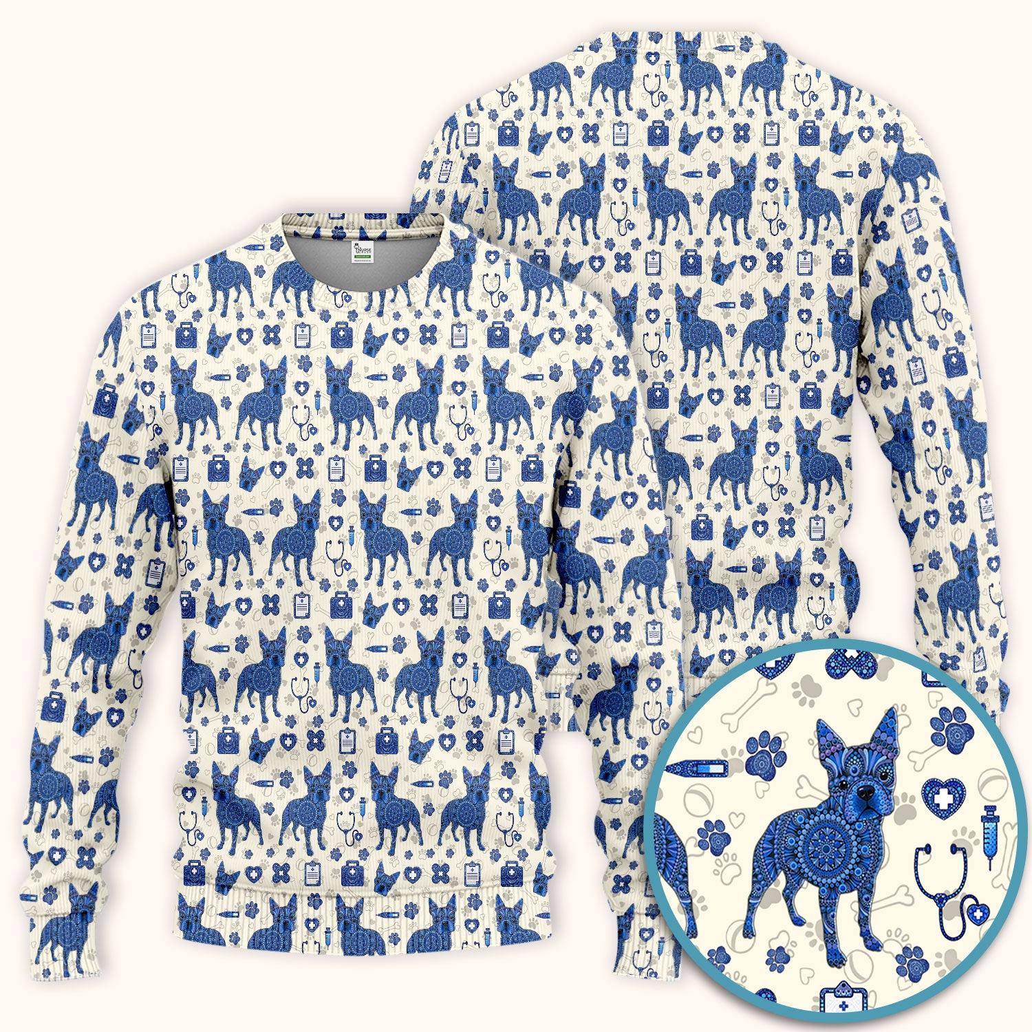 Blue Heeler Australian Cattle Dog Scrub Set, Australia Dot Art Pattern Shirt, Breathable Fabrics Nursing Uniform