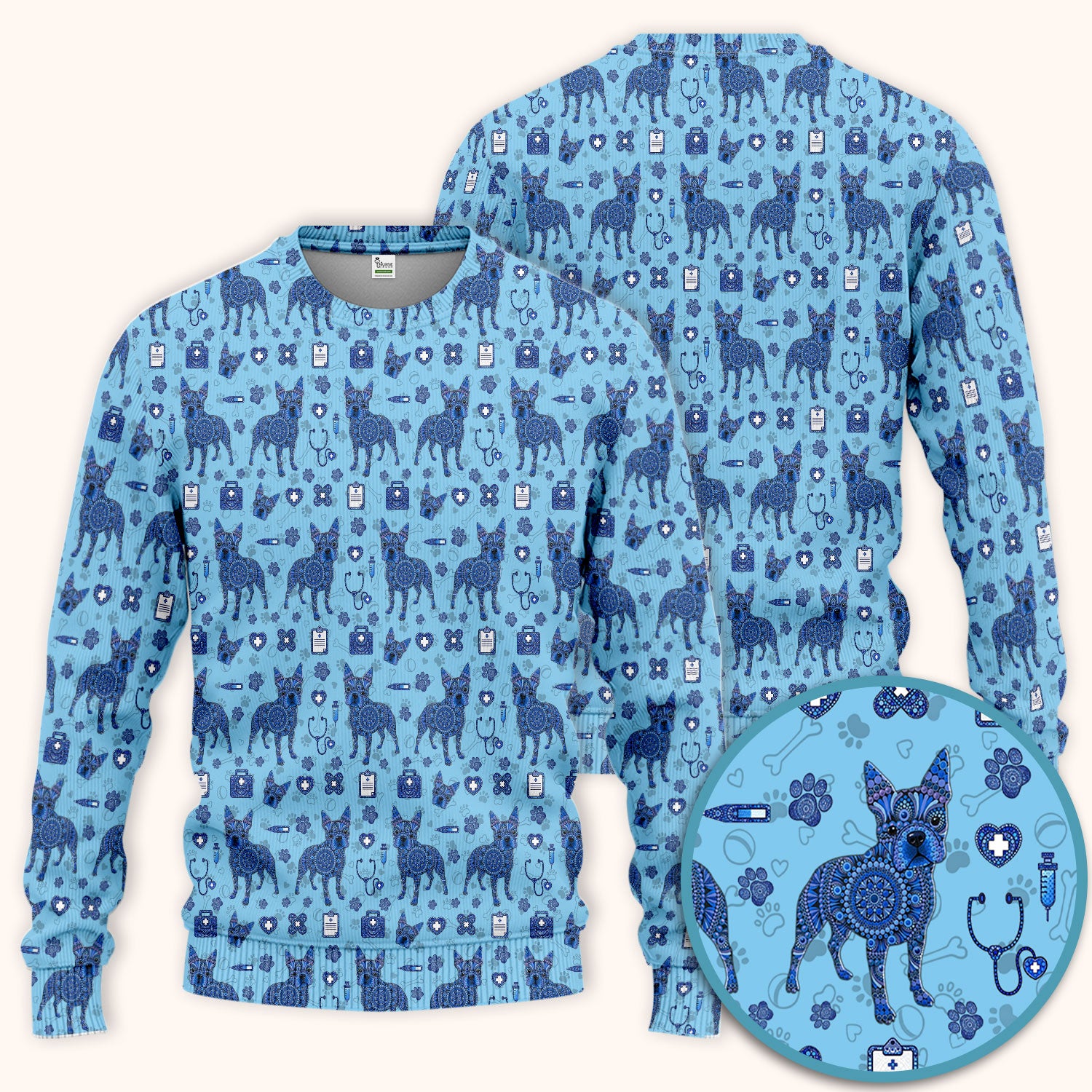 Blue Heeler Australian Cattle Dog Scrub Set, Australia Dot Art Pattern Shirt, Breathable Fabrics Nursing Uniform
