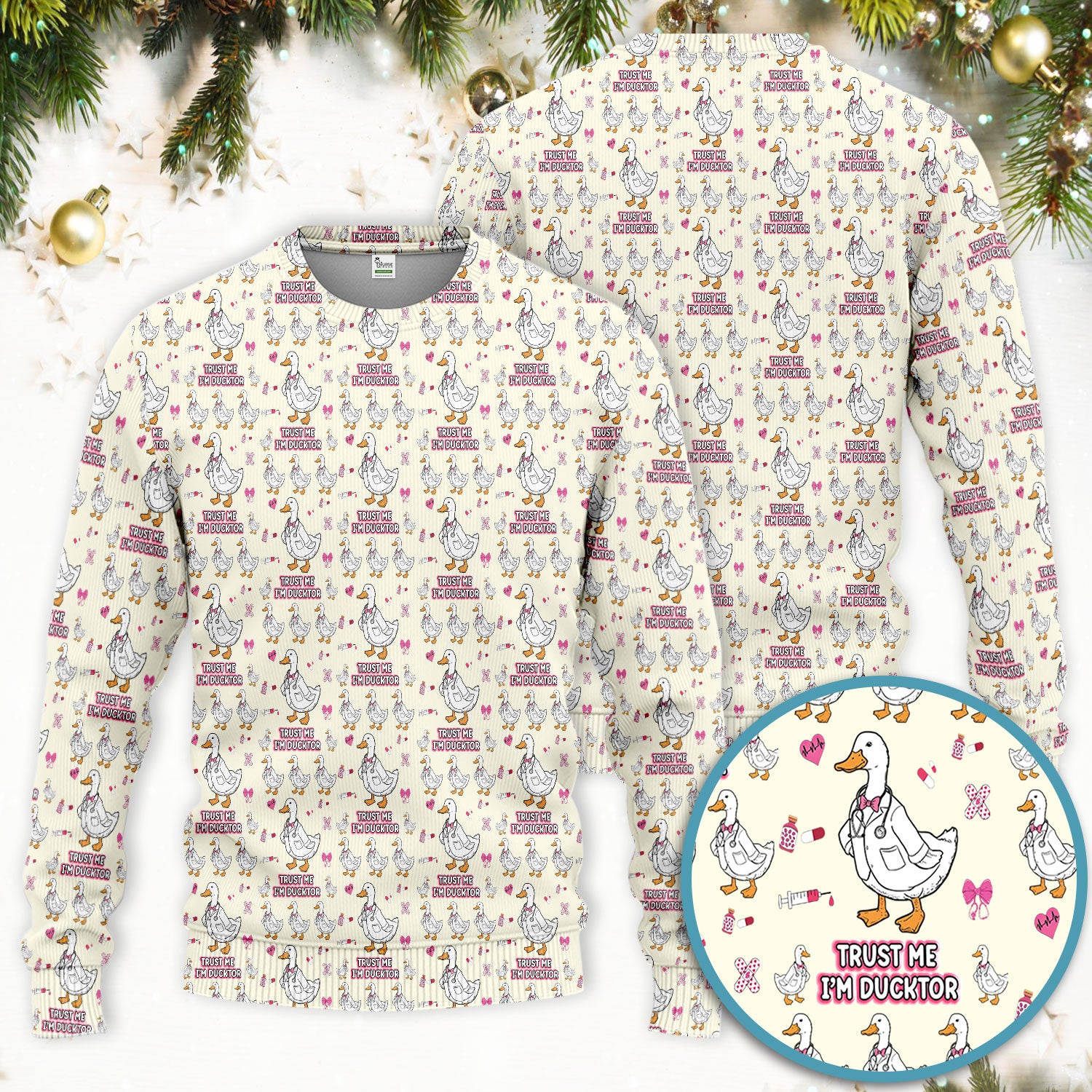 Trust Me I'm Ducktor Scrub Set, Funny Duck Pattern Scrub Shirt, Breathable Fabrics Nursing Uniform For Women