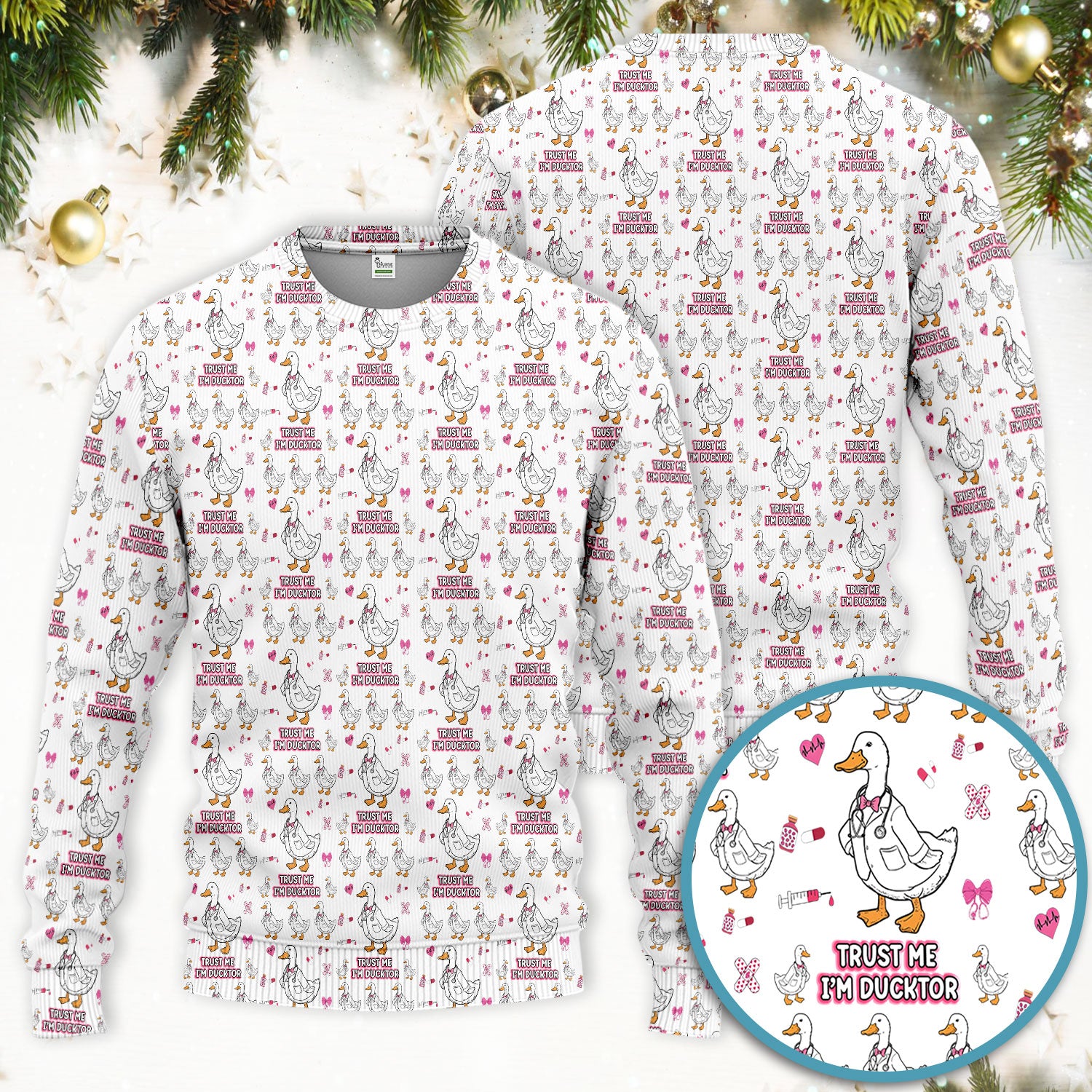 Trust Me I'm Ducktor Scrub Set, Funny Duck Pattern Scrub Shirt, Breathable Fabrics Nursing Uniform For Women