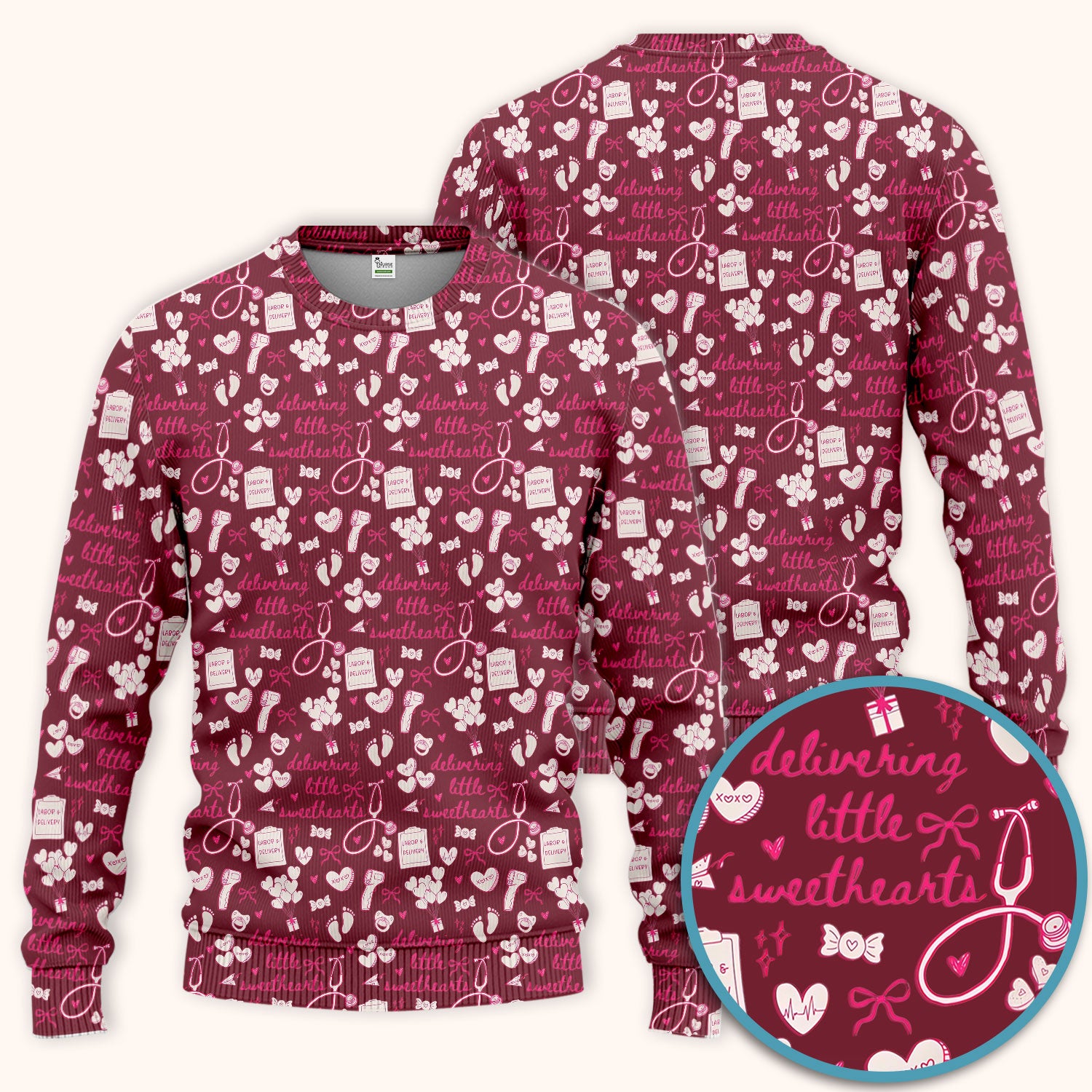 Valentine Labor And Delivery Scrub Set, XOXO Pattern Scrub Shirt, Breathable Fabrics Nursing Uniform For Women