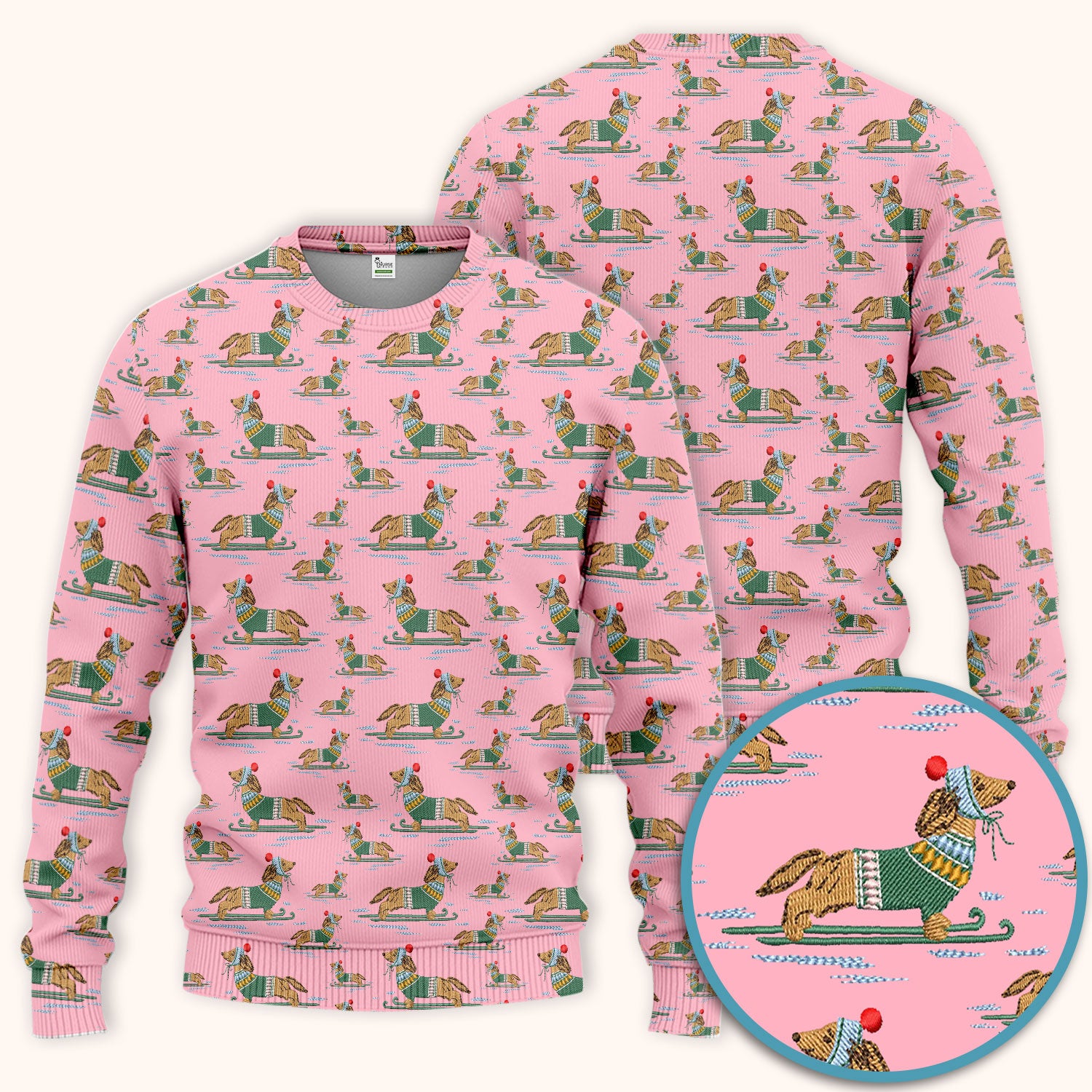 Dachshund Nurse Scrub Set, Wiener Dog Winter Pattern Shirt, Breathable Fabrics Nursing Uniform