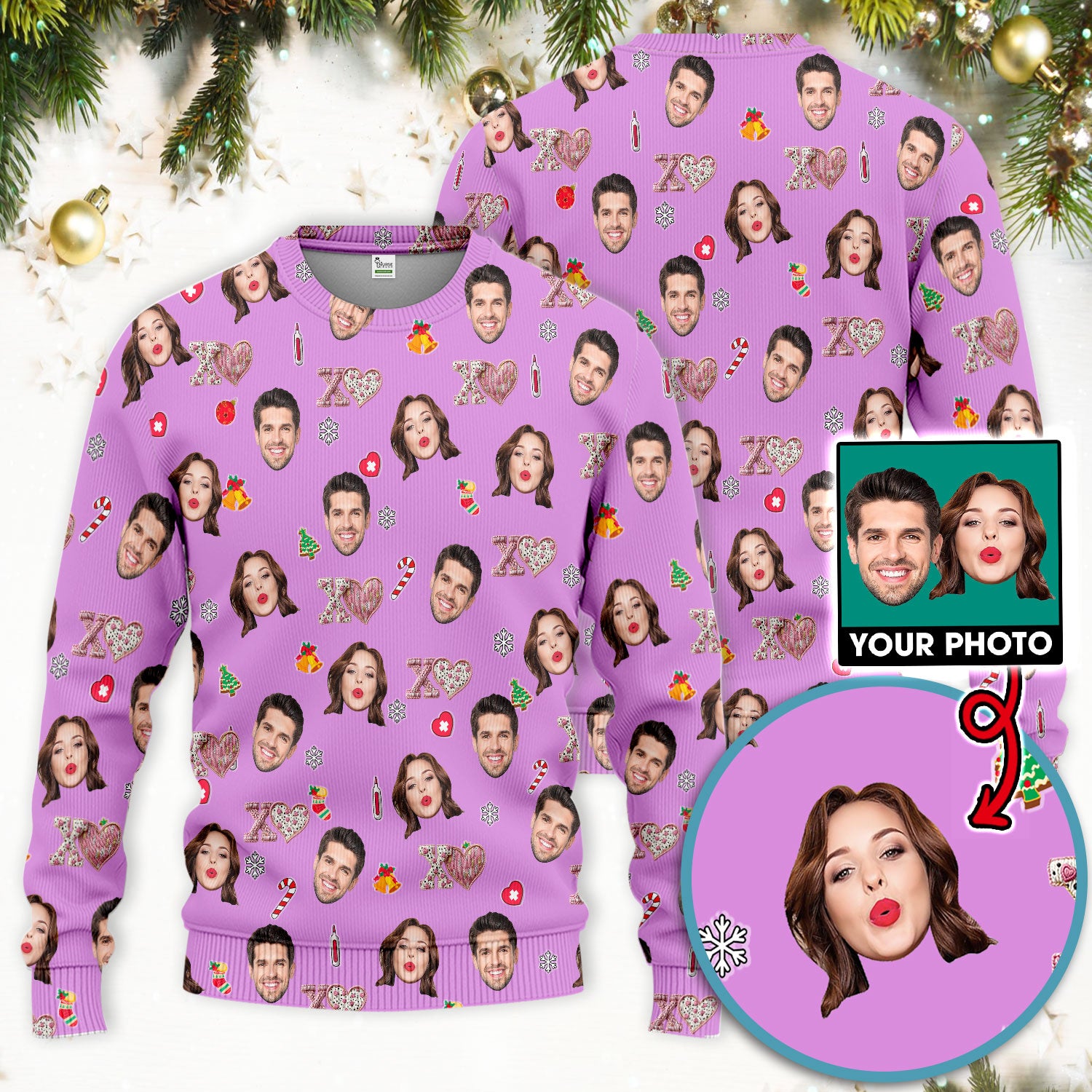 Custom Face Pattern XOXO Scrub Shirt, Personalized Photo Scrub Set, Breathable Fabrics Nursing Uniform