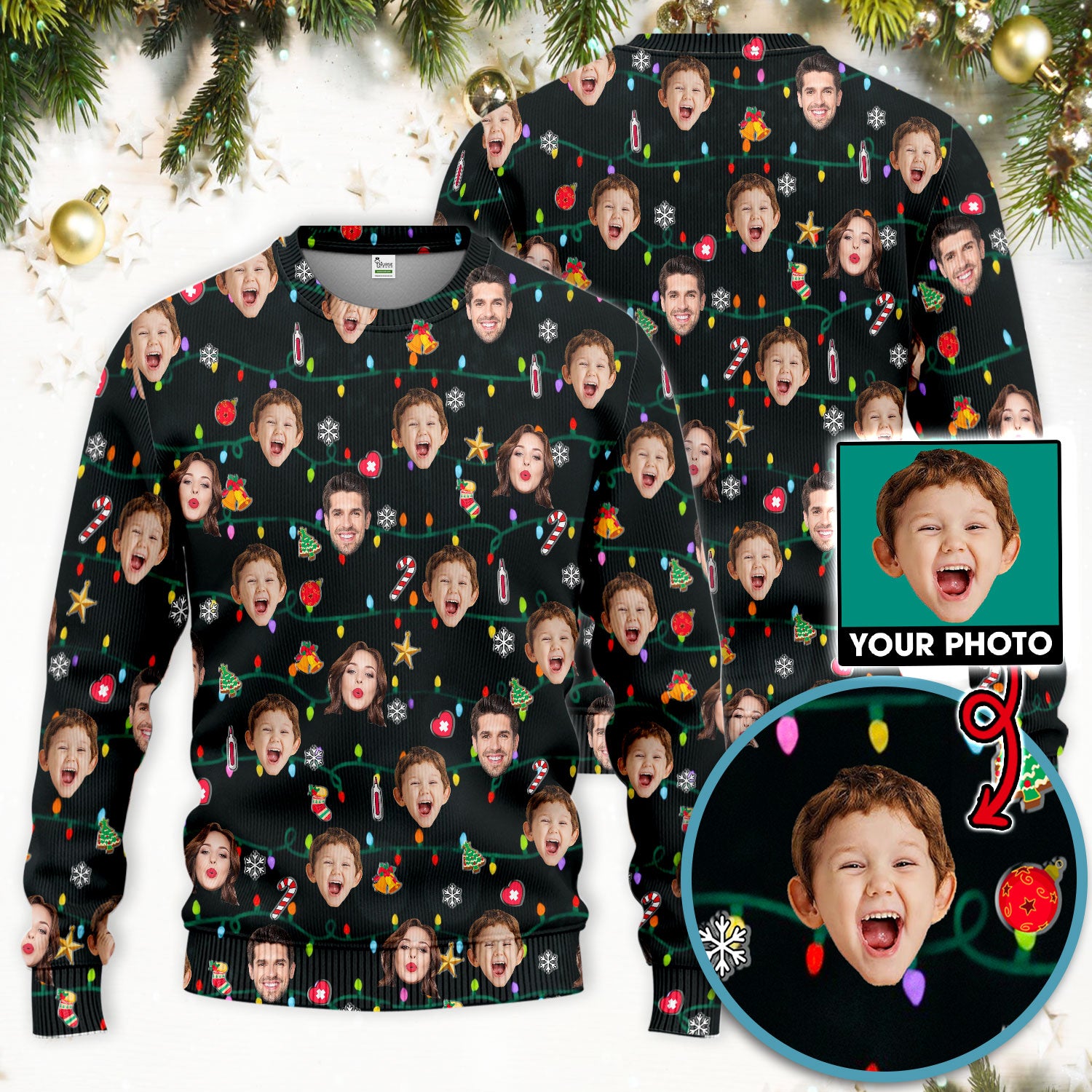 Personalized Xmas Photo Scrub Set, Christmas Custom Face Scrub Shirt, Breathable Fabrics Nursing Uniform