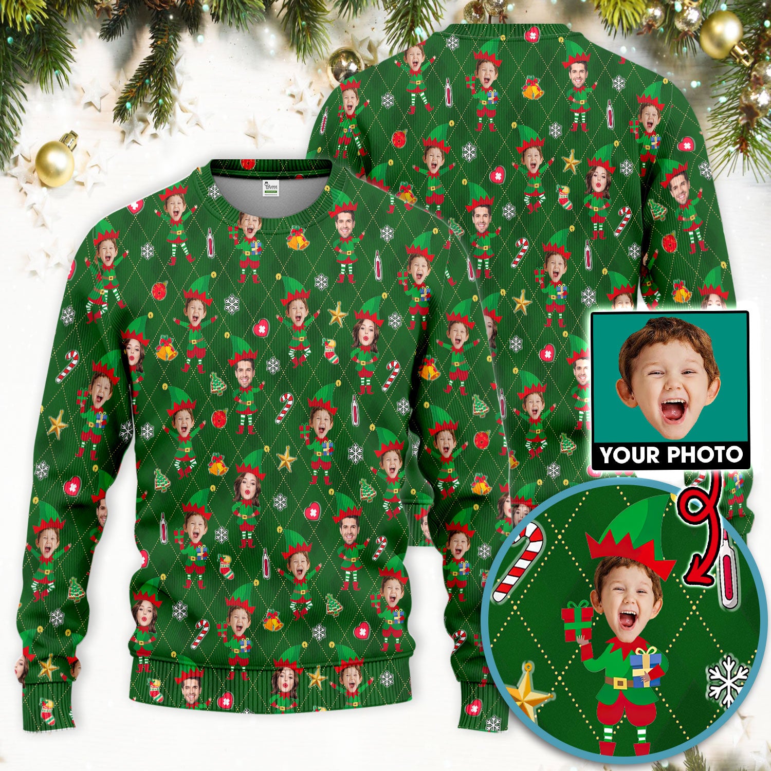 Personalized Face Nurse Uniform, Custom Photo Christmas Scrub Set, Funny Holiday Medical Uniform For Nursing