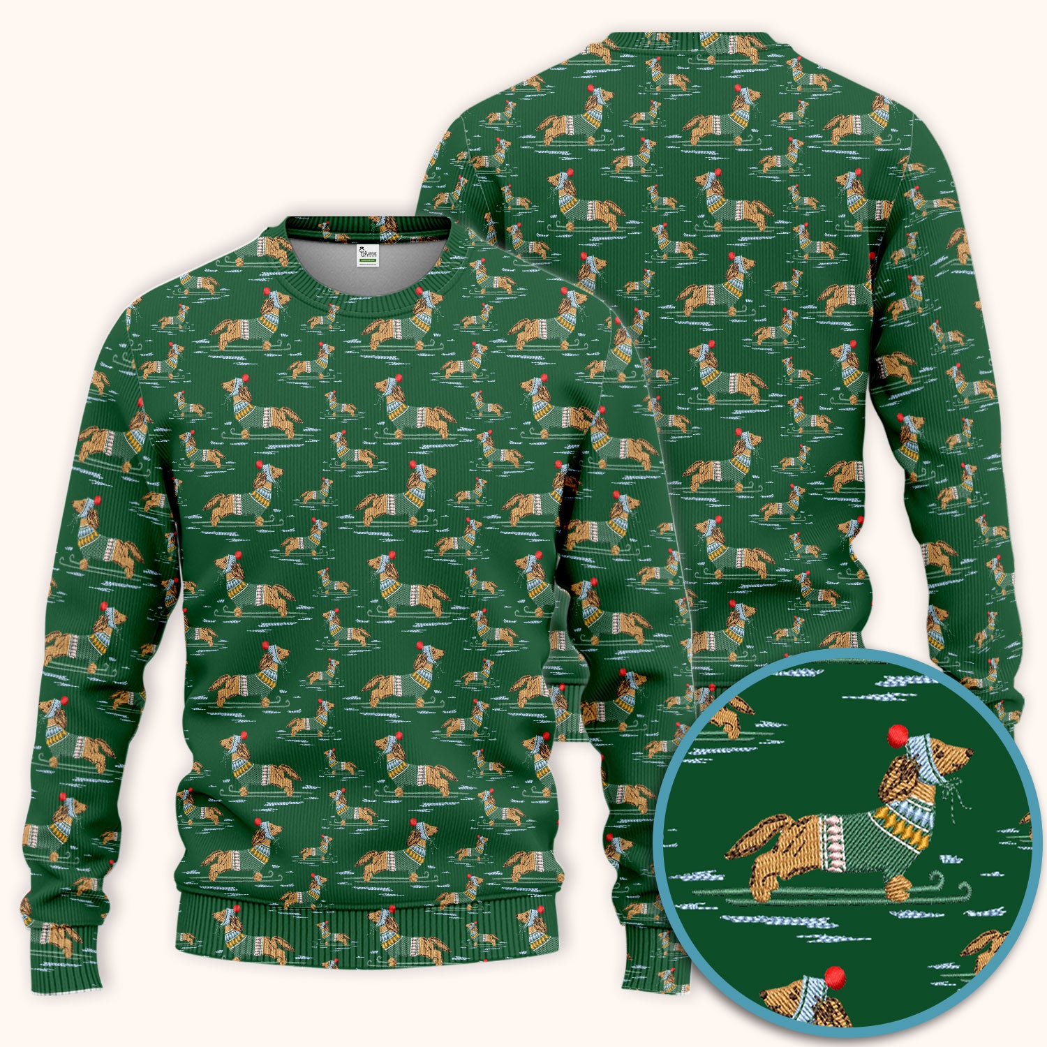 Dachshund Nurse Scrub Set, Wiener Dog Winter Pattern Shirt, Breathable Fabrics Nursing Uniform