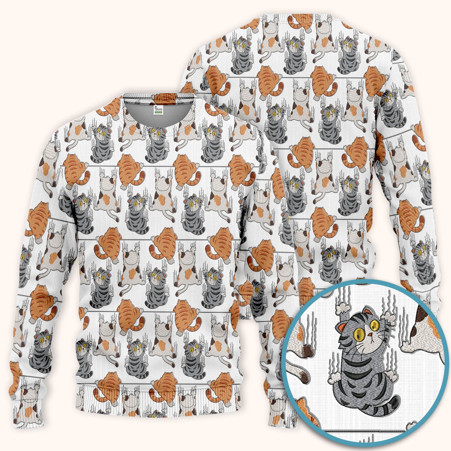 Cute Cat Pattern Nurse Scrub Set, Cats Medical Pattern Shirt, Breathable Fabrics Nursing Uniform