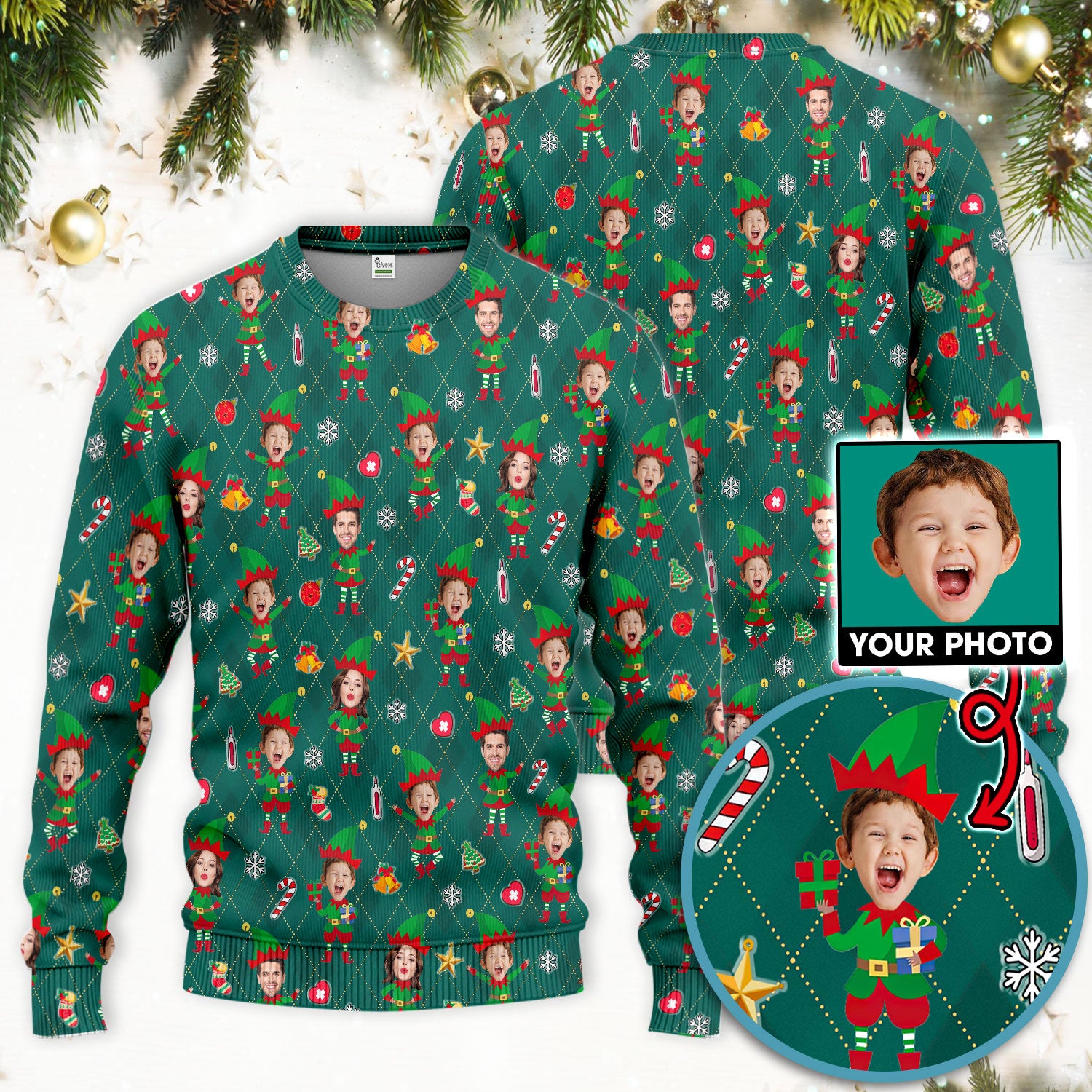 Personalized Face Nurse Uniform, Custom Photo Christmas Scrub Set, Funny Holiday Medical Uniform For Nursing