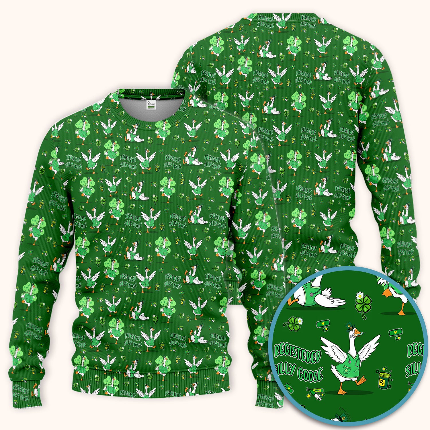 Silly Goose St. Patrick’s Day Scrub Set, Funny Goose Shamrock Pattern Nurse Scrub Shirt, Irish Green Nursing Uniform