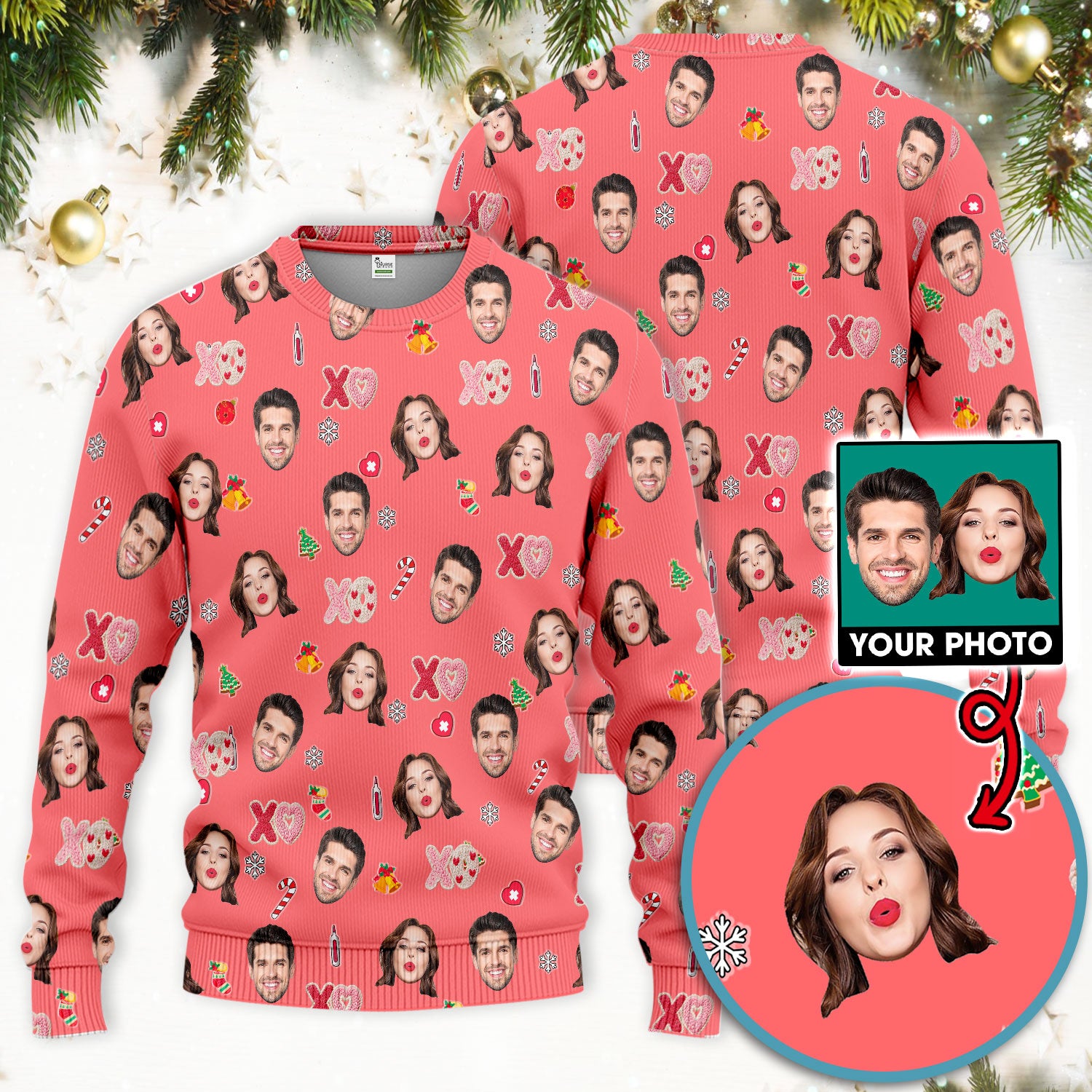 Personalized Photo Scrub Set, Custom Face XOXO Scrub Shirt, Breathable Fabrics Nursing Uniform