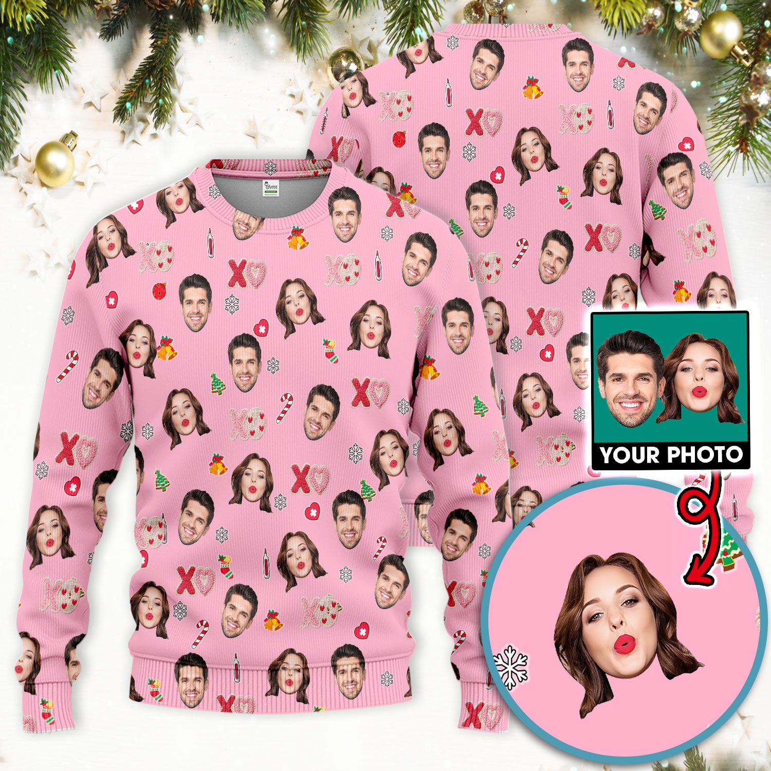 Personalized Photo Scrub Set, Custom Face XOXO Scrub Shirt, Breathable Fabrics Nursing Uniform
