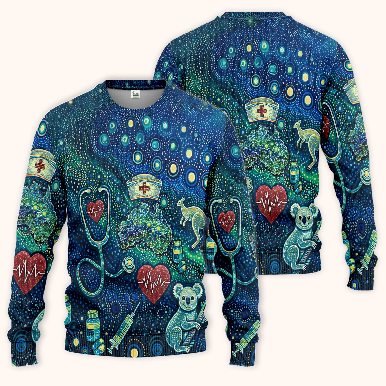 Aboriginal Nurse Australia Scrub Set, Kangaroo Koala Dot Art Medical Pattern Shirt, Breathable Fabrics Nursing Uniform