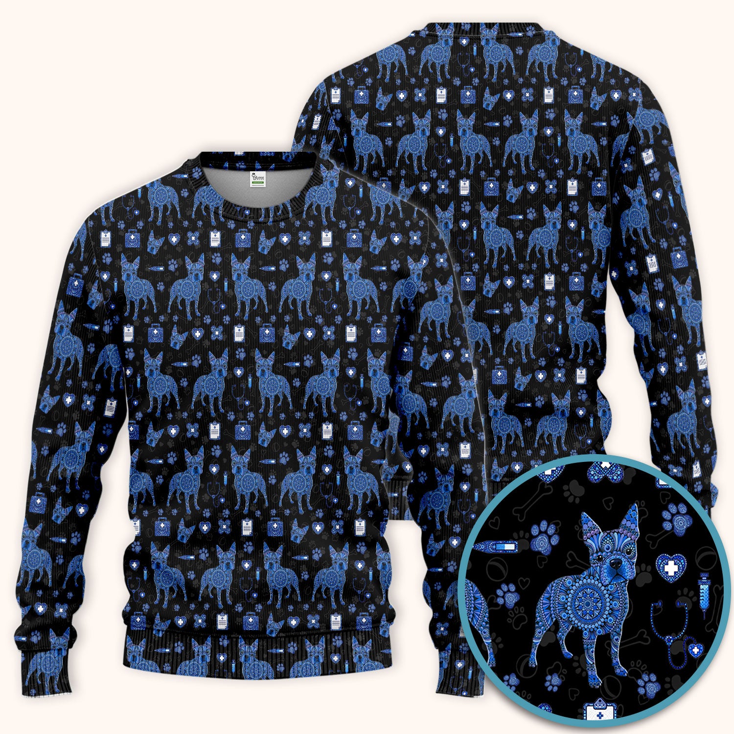 Blue Heeler Australian Cattle Dog Scrub Set, Australia Dot Art Pattern Shirt, Breathable Fabrics Nursing Uniform