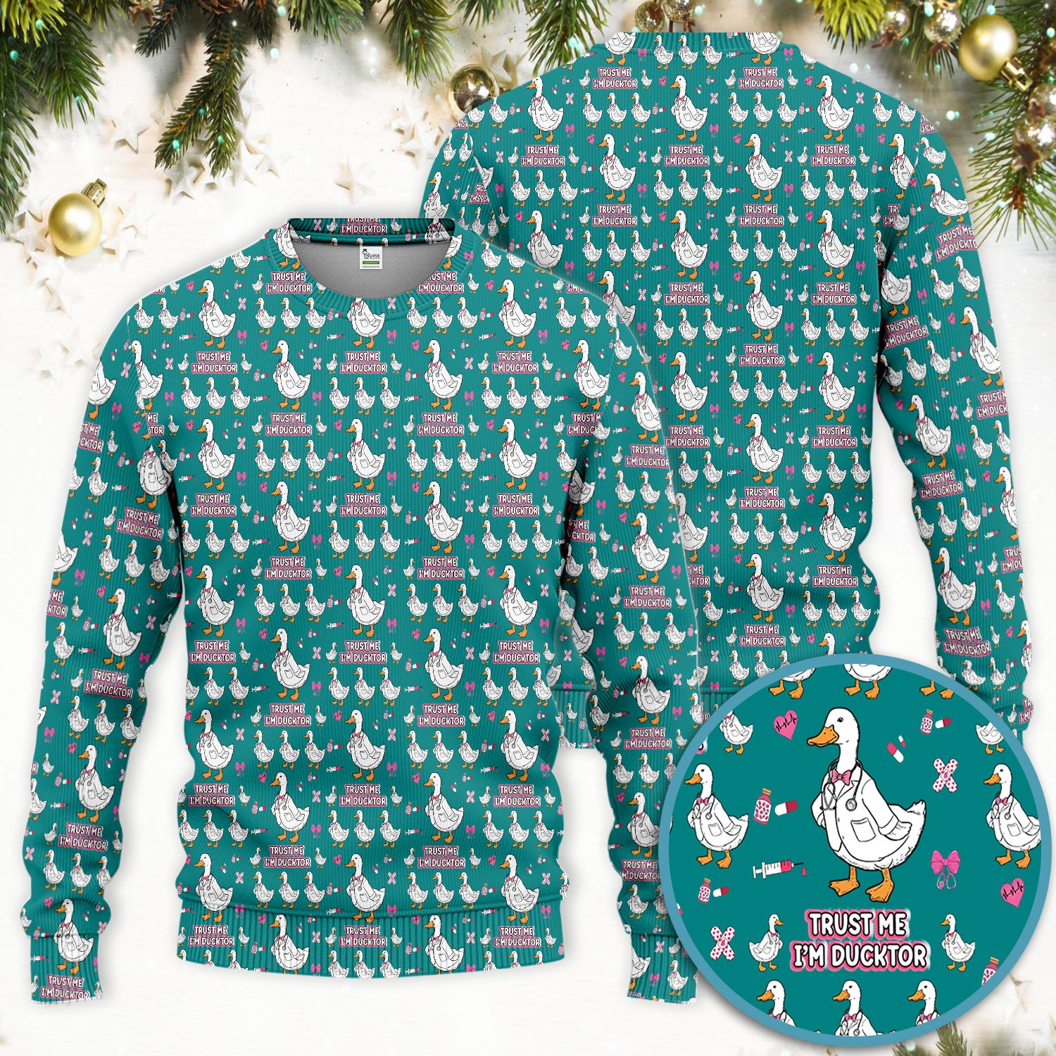 Trust Me I'm Ducktor Scrub Set, Funny Duck Pattern Scrub Shirt, Breathable Fabrics Nursing Uniform For Women