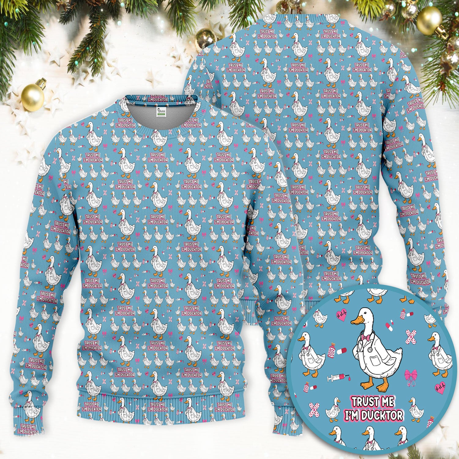 Trust Me I'm Ducktor Scrub Set, Funny Duck Pattern Scrub Shirt, Breathable Fabrics Nursing Uniform For Women