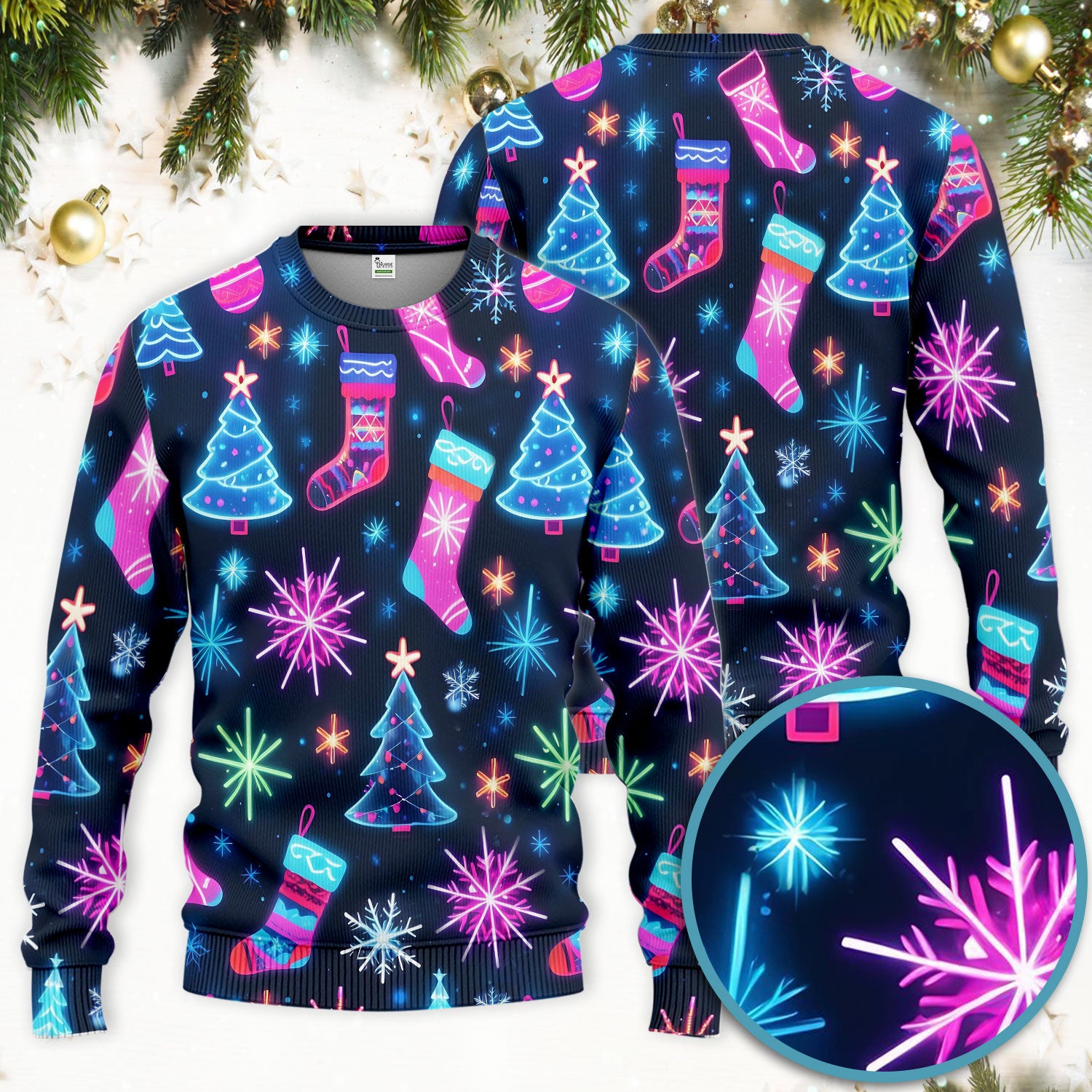 Xmas Neon Pattern Scrub Set, Christmas Scrub Shirt, Breathable Fabrics Nursing Uniform