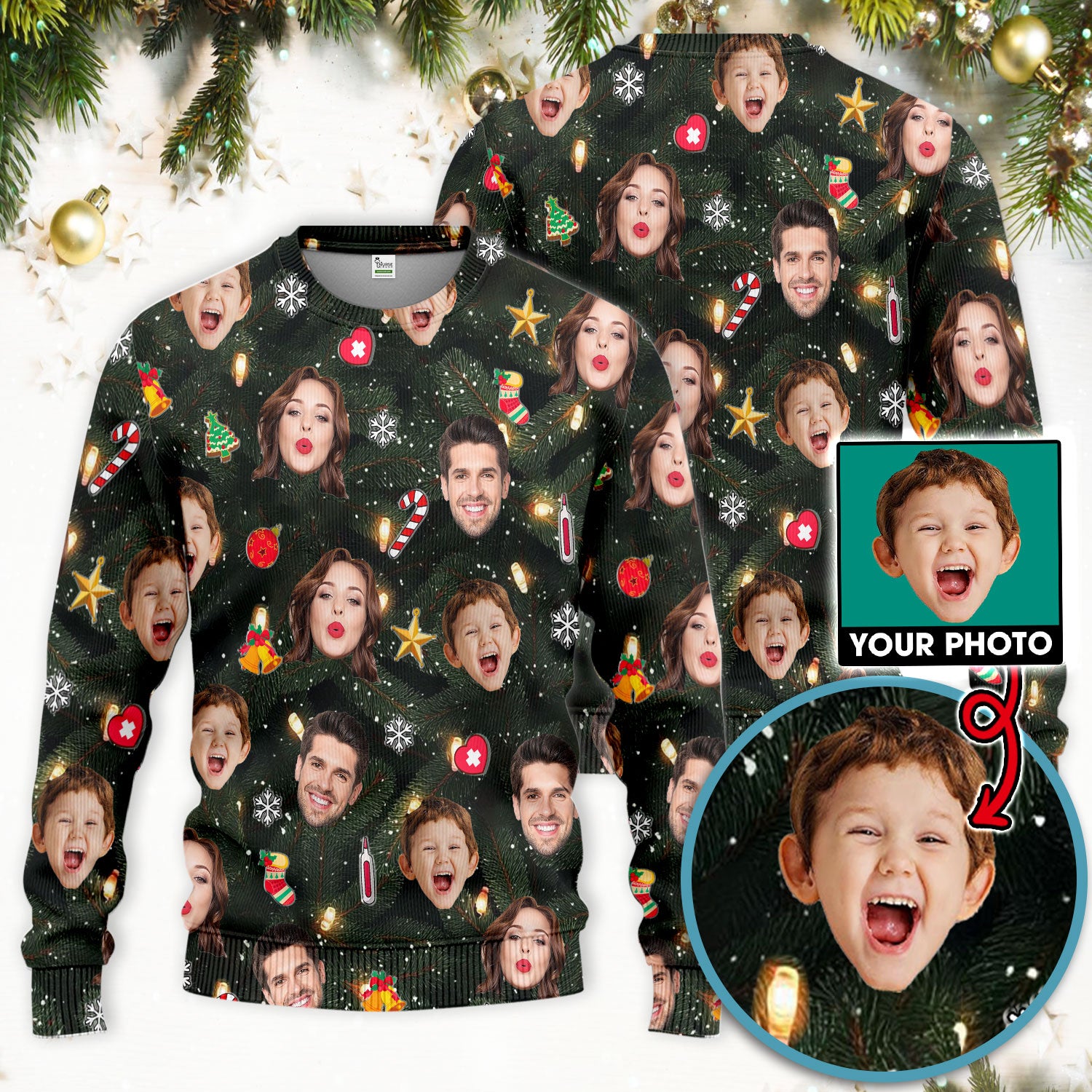 Personalized Christmas Photo Scrub Set, Funny Xmas Custom Face Scrub Shirt, Breathable Fabrics Nursing Uniform