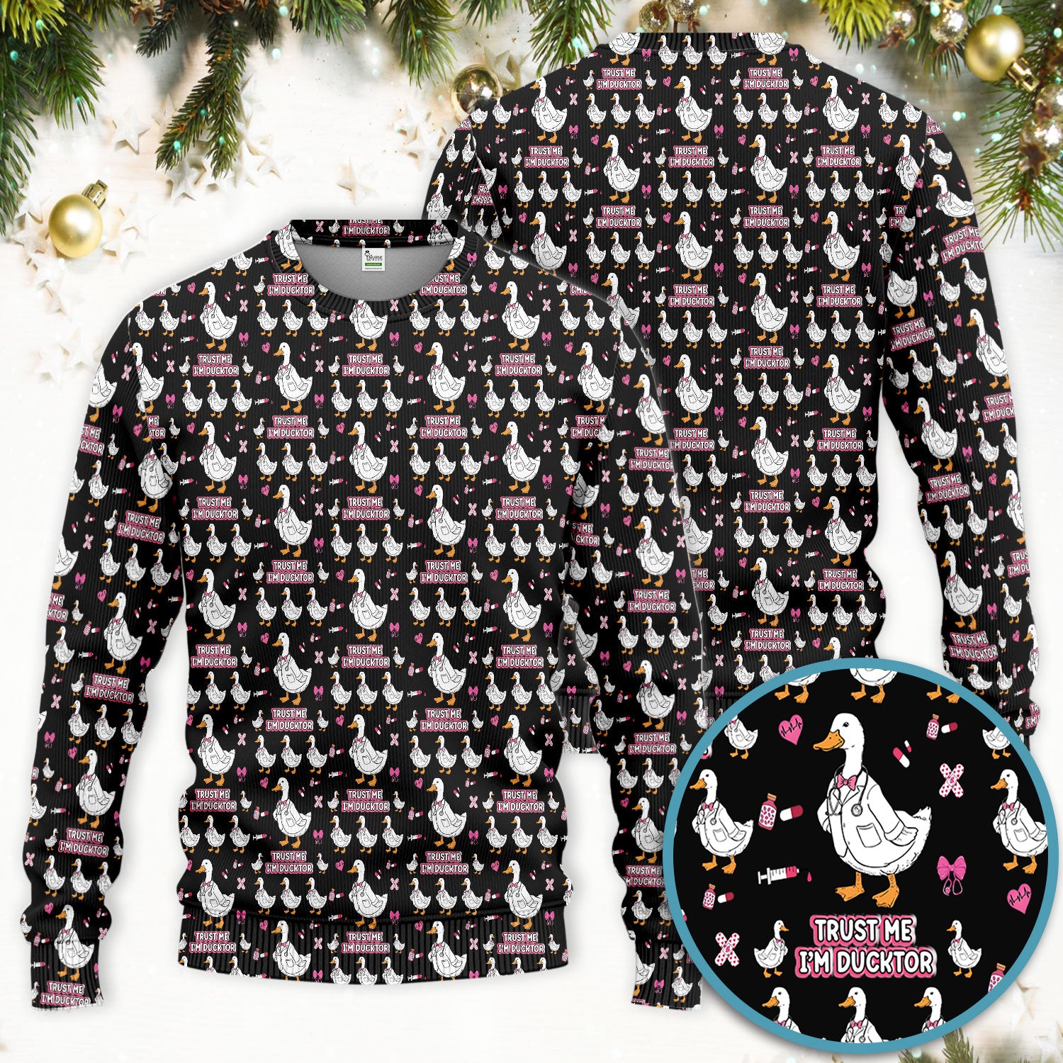 Trust Me I'm Ducktor Scrub Set, Funny Duck Pattern Scrub Shirt, Breathable Fabrics Nursing Uniform For Women