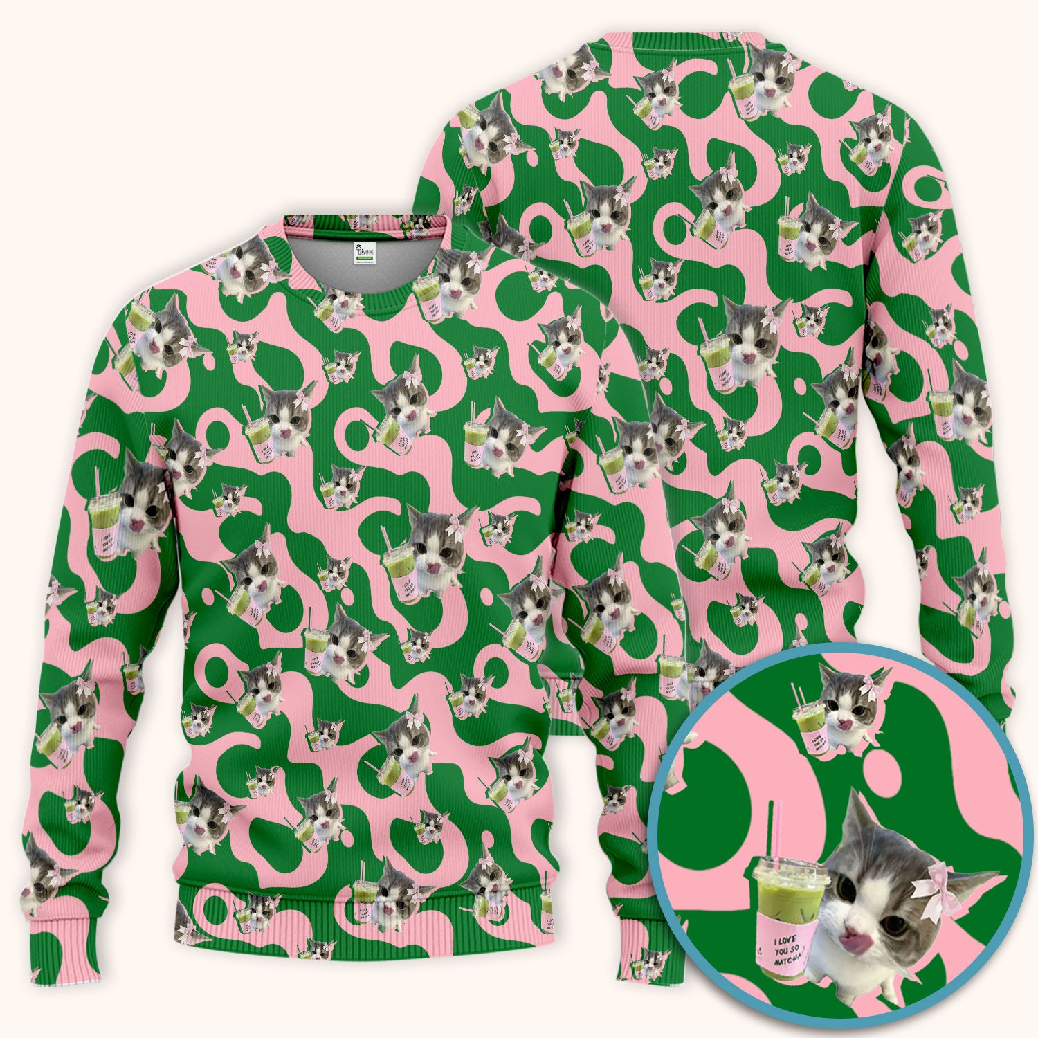 Cute Cat Matcha Nurse Scrub Set, Funny Cat I Love Matcha Medical Shirt,  Breathable Fabrics Nursing Uniform