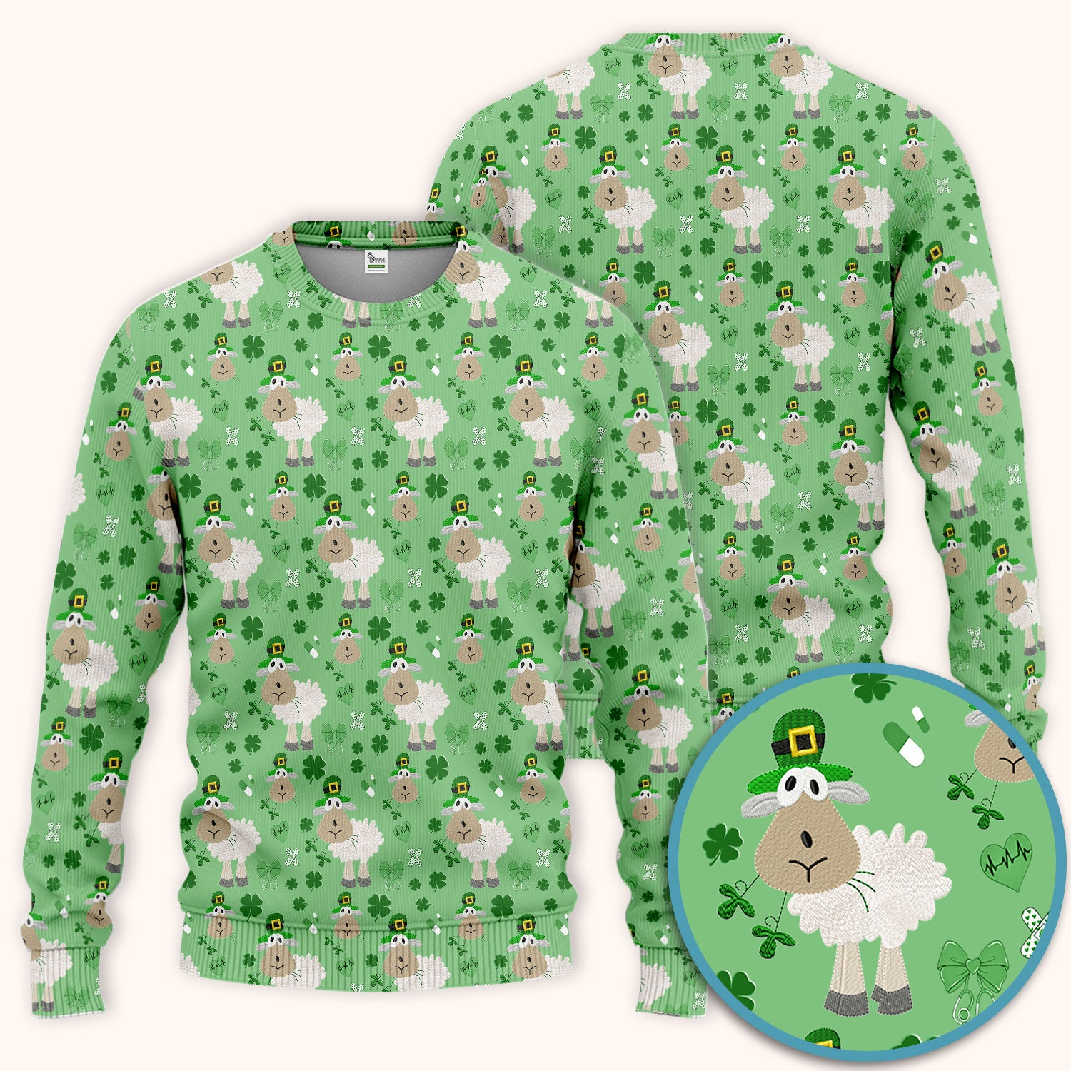 Nurse St. Patrick Scrubs Set, Cute Sheep Shamrock Pattern Nurse Shirt, Breathable Fabrics Nursing Uniform