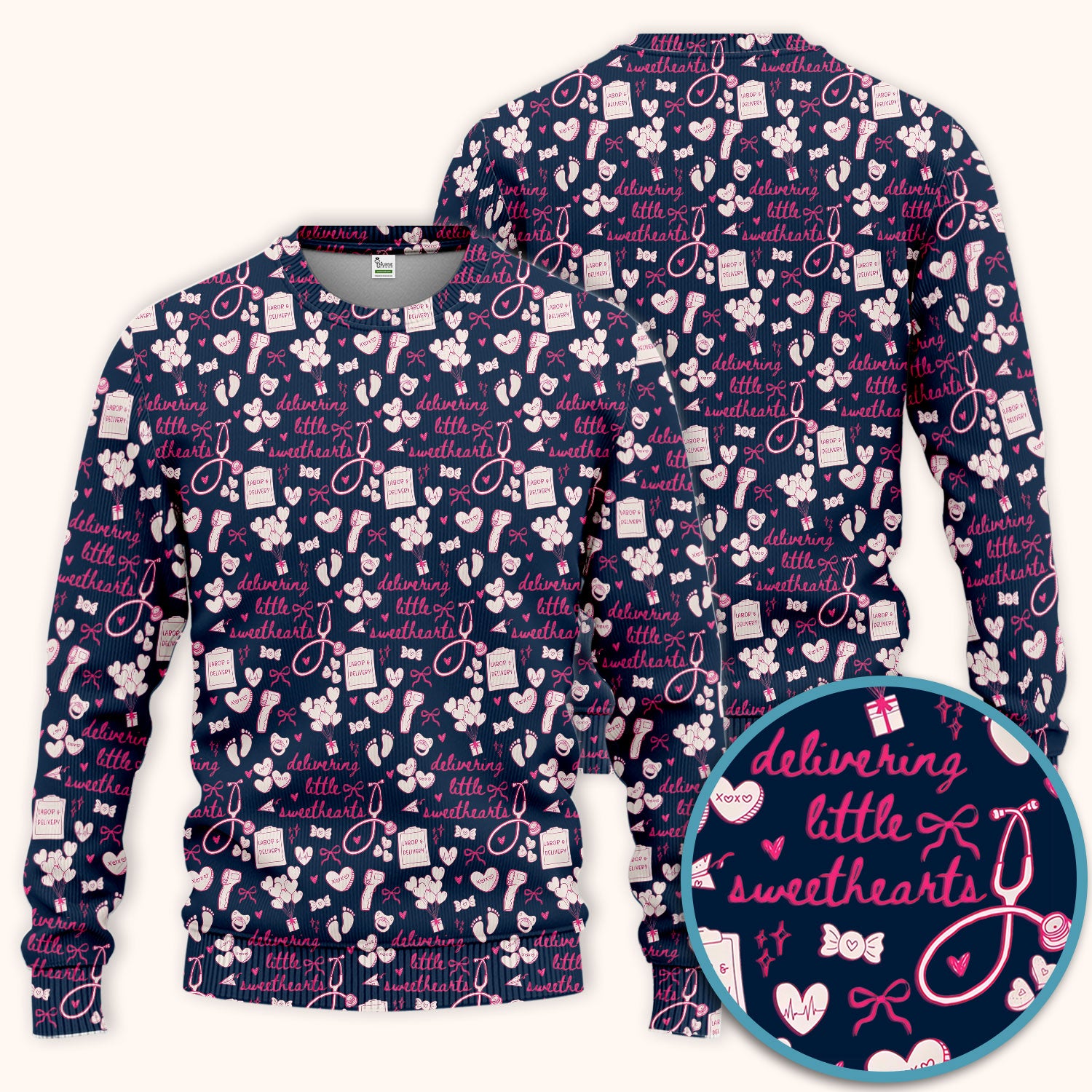 Valentine Labor And Delivery Scrub Set, XOXO Pattern Scrub Shirt, Breathable Fabrics Nursing Uniform For Women