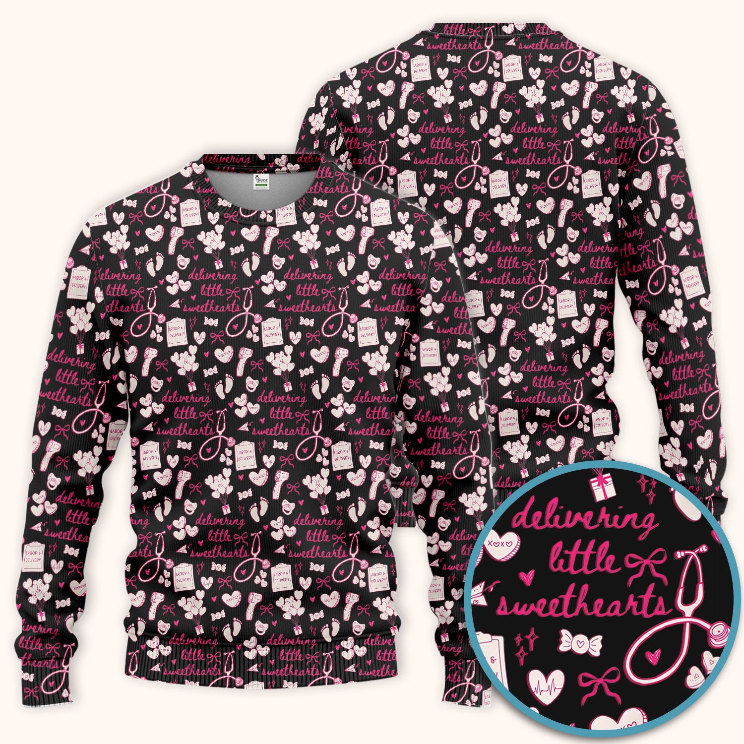 Valentine Labor And Delivery Scrub Set, XOXO Pattern Scrub Shirt, Breathable Fabrics Nursing Uniform For Women