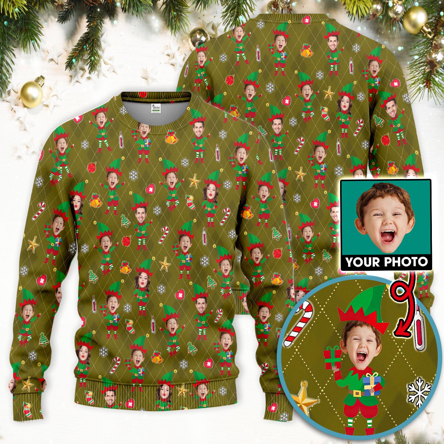 Personalized Face Nurse Uniform, Custom Photo Christmas Scrub Set, Funny Holiday Medical Uniform For Nursing