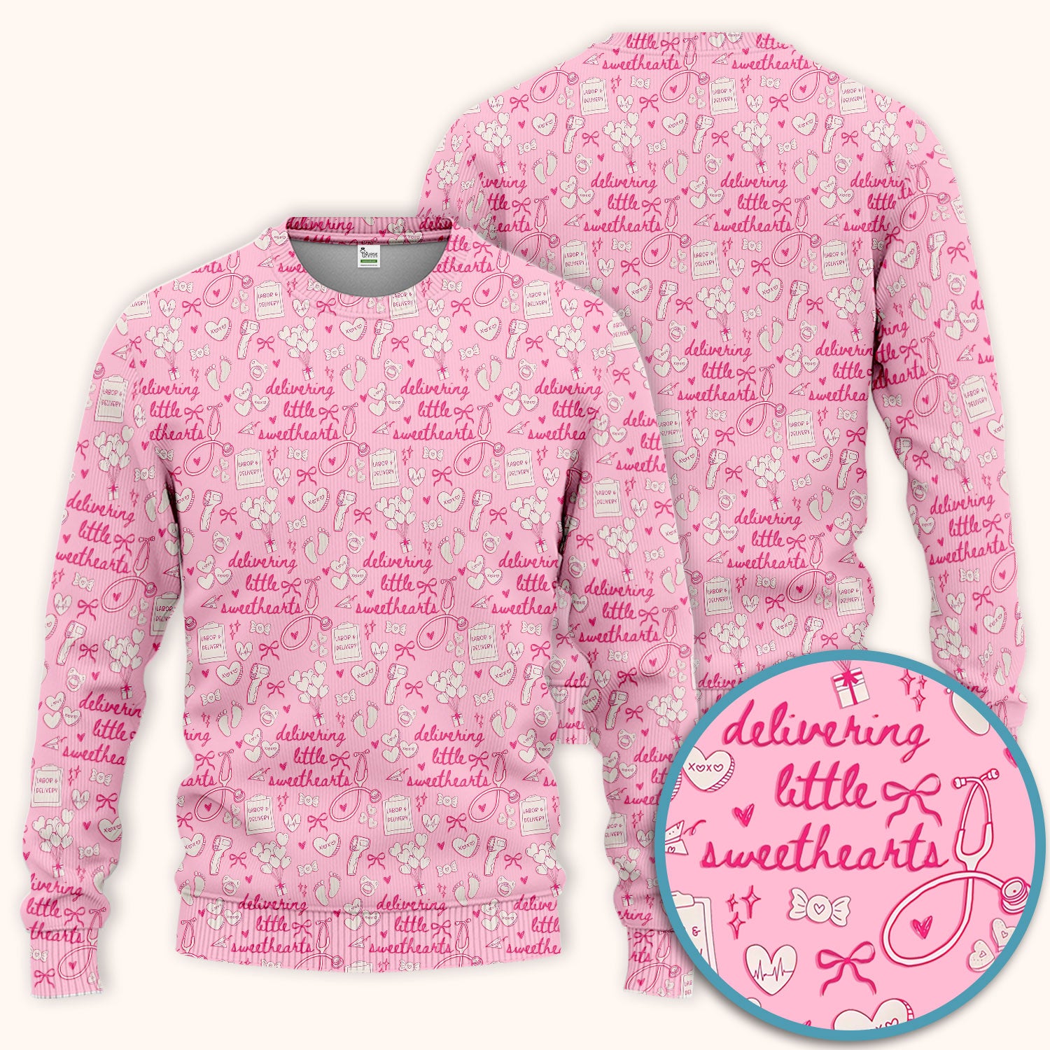 Valentine Labor And Delivery Scrub Set, XOXO Pattern Scrub Shirt, Breathable Fabrics Nursing Uniform For Women