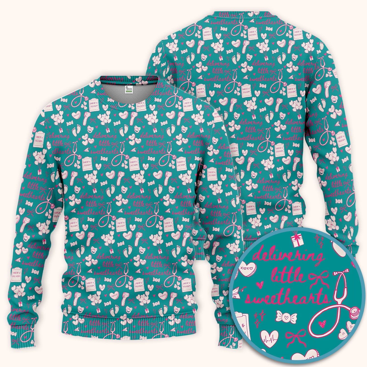 Valentine Labor And Delivery Scrub Set, XOXO Pattern Scrub Shirt, Breathable Fabrics Nursing Uniform For Women