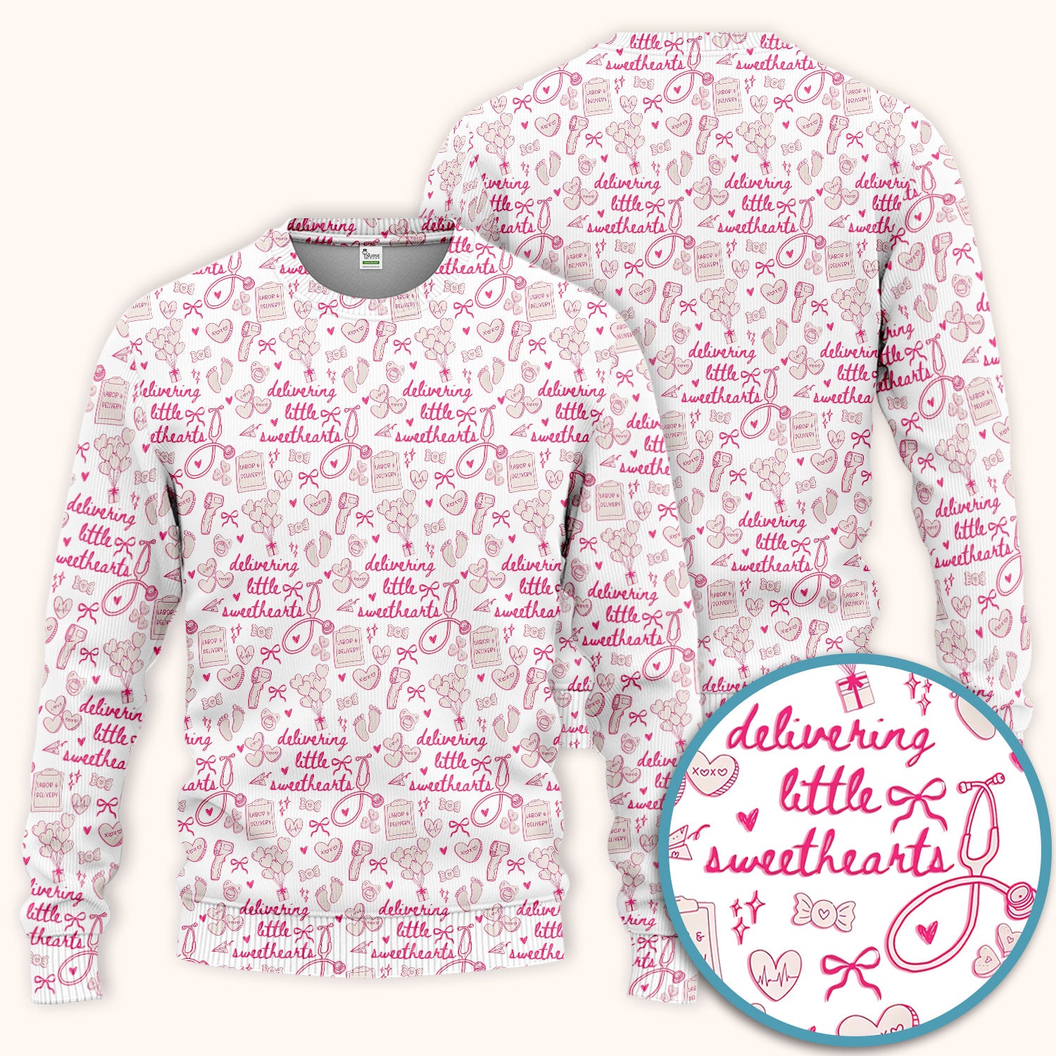 Valentine Labor And Delivery Scrub Set, XOXO Pattern Scrub Shirt, Breathable Fabrics Nursing Uniform For Women