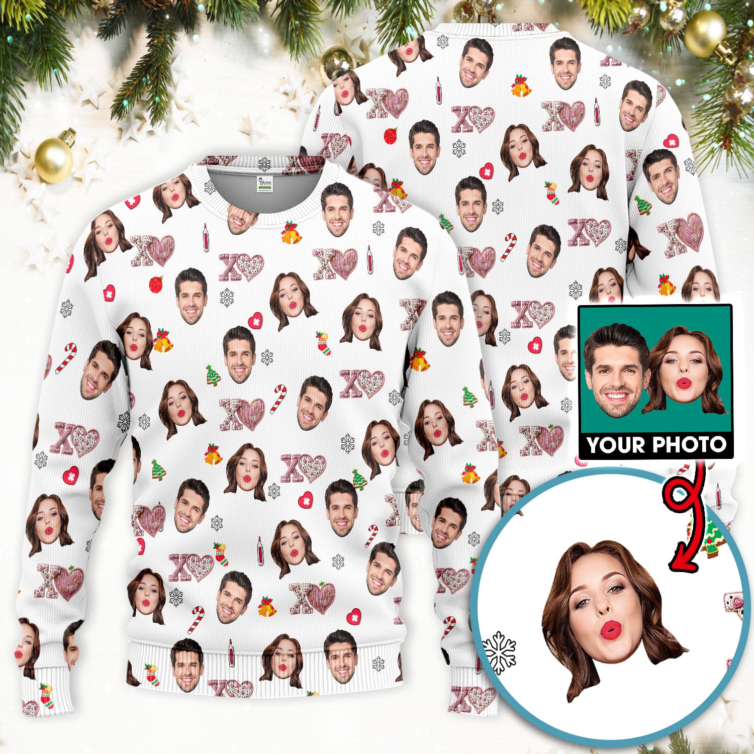 Custom Face Pattern XOXO Scrub Shirt, Personalized Photo Scrub Set, Breathable Fabrics Nursing Uniform