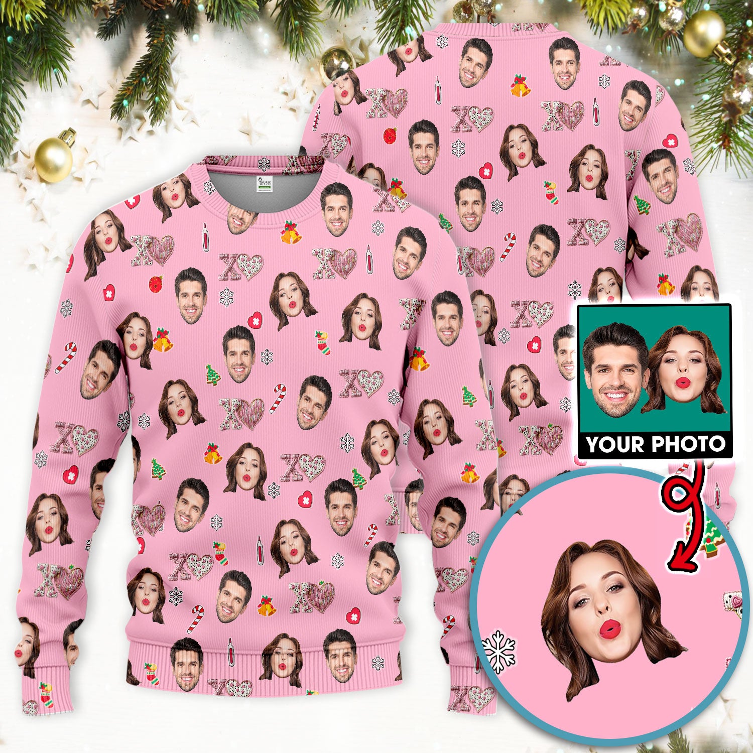 Custom Face Pattern XOXO Scrub Shirt, Personalized Photo Scrub Set, Breathable Fabrics Nursing Uniform