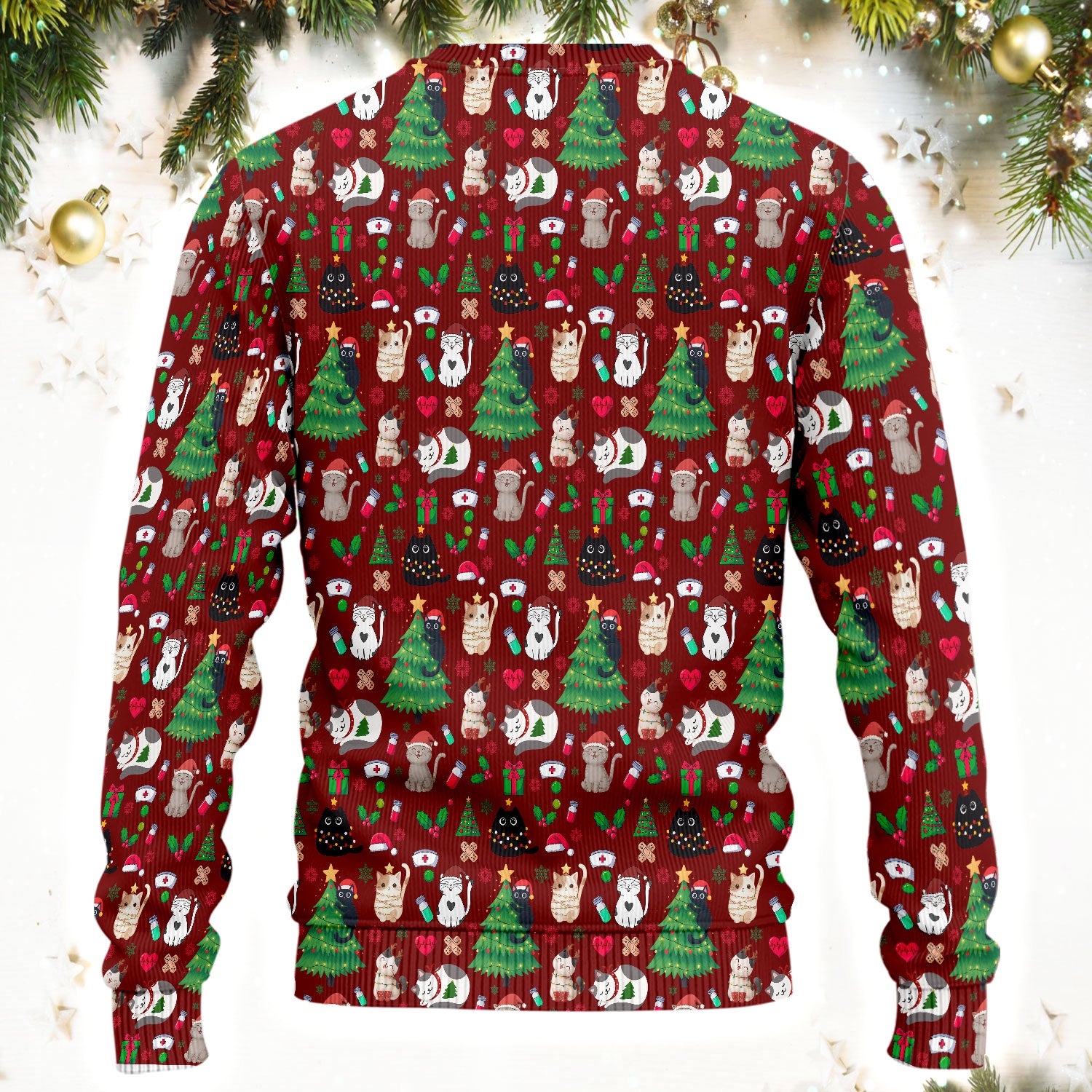 Christmas Cat Scrub Set, Xmas Pet Pattern Scrub Shirt, Breathable Fabrics Nursing Uniform