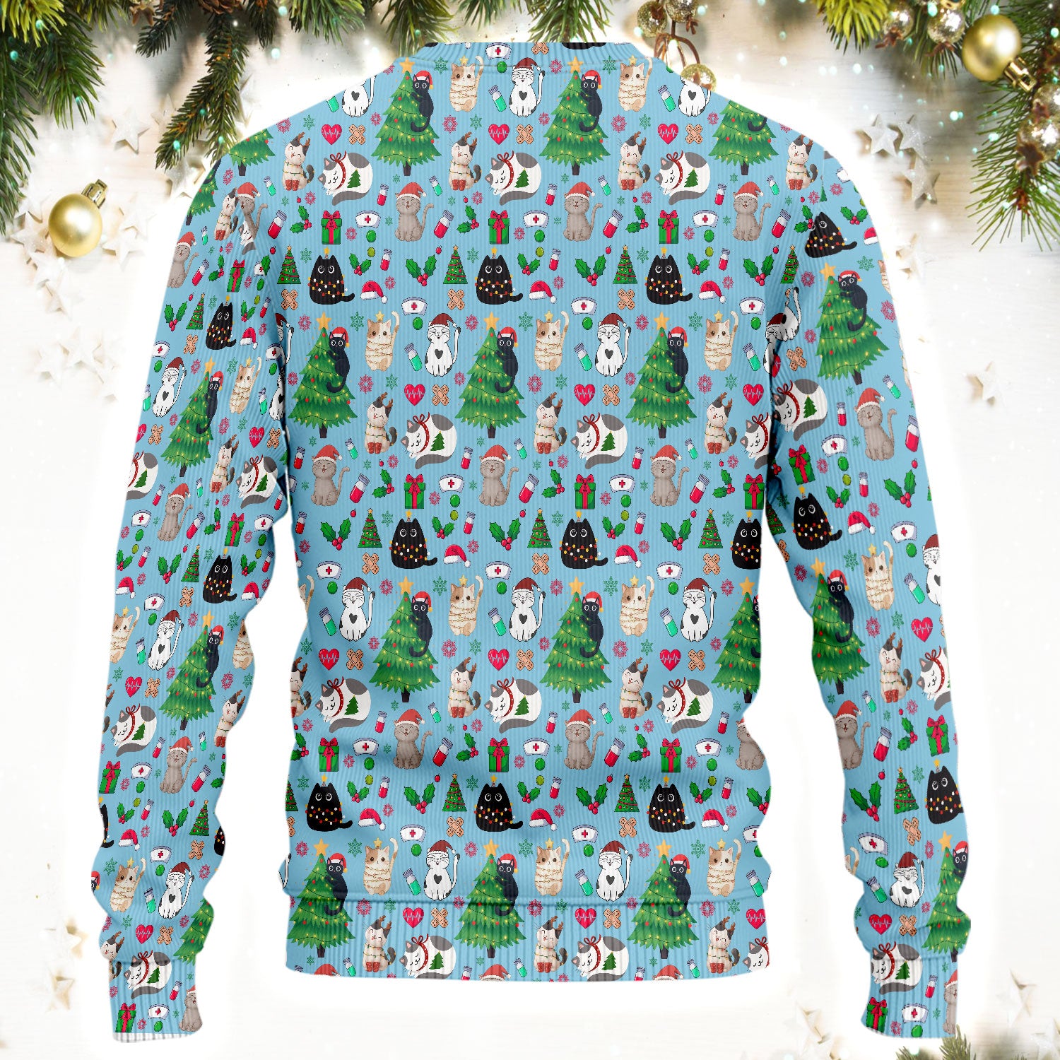 Christmas Cat Scrub Set, Xmas Pet Pattern Scrub Shirt, Breathable Fabrics Nursing Uniform