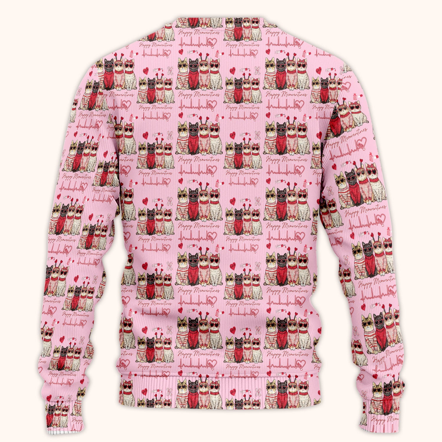 Happy Meowtines Cat Pattern Scrub Set, Valentine Cat Lover Nurse Scrub Shirt, Heartbeat Medical Pattern Nursing Uniform