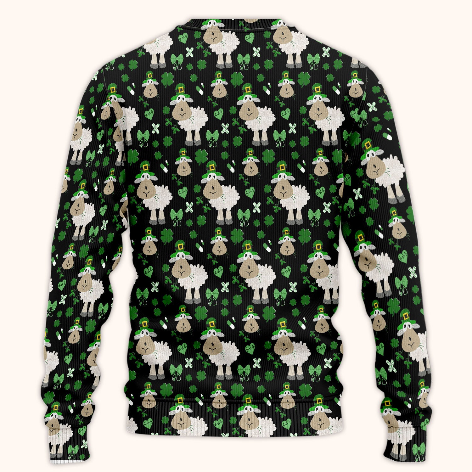 Nurse St. Patrick Scrubs Set, Cute Sheep Shamrock Pattern Nurse Shirt, Breathable Fabrics Nursing Uniform