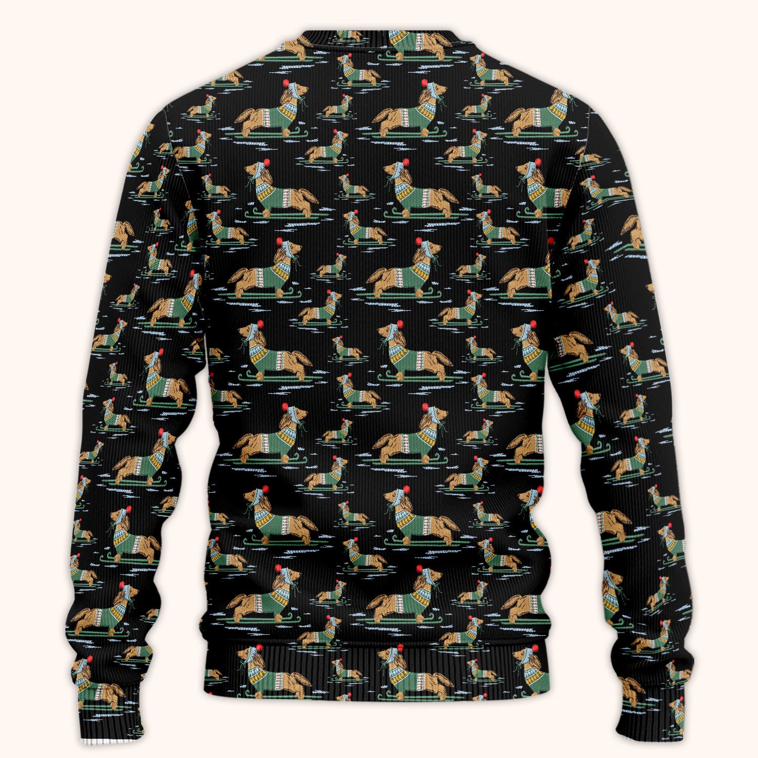 Dachshund Nurse Scrub Set, Wiener Dog Winter Pattern Shirt, Breathable Fabrics Nursing Uniform