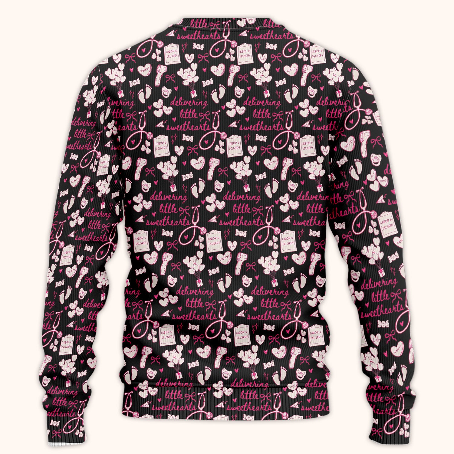 Valentine Labor And Delivery Scrub Set, XOXO Pattern Scrub Shirt, Breathable Fabrics Nursing Uniform For Women