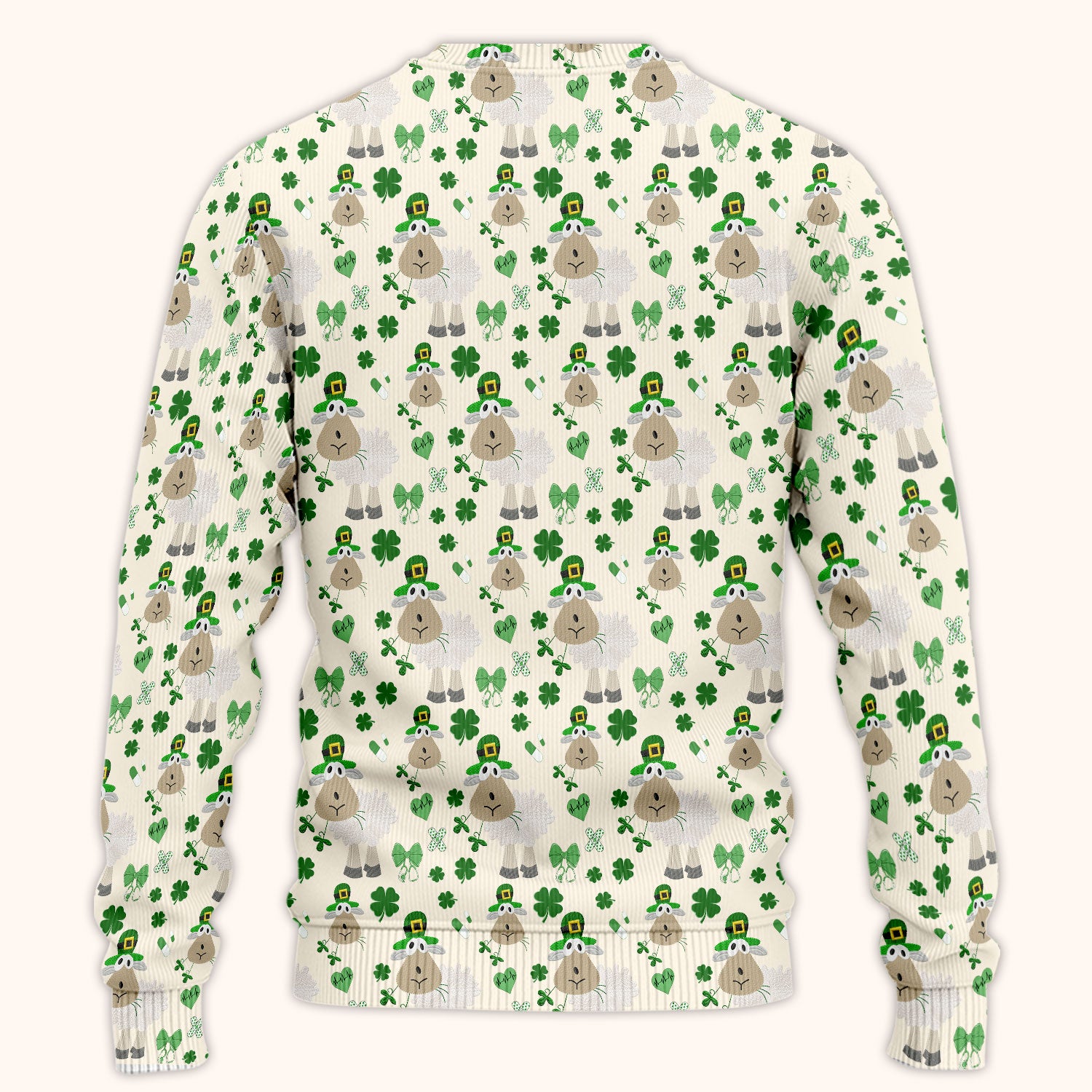 Nurse St. Patrick Scrubs Set, Cute Sheep Shamrock Pattern Nurse Shirt, Breathable Fabrics Nursing Uniform
