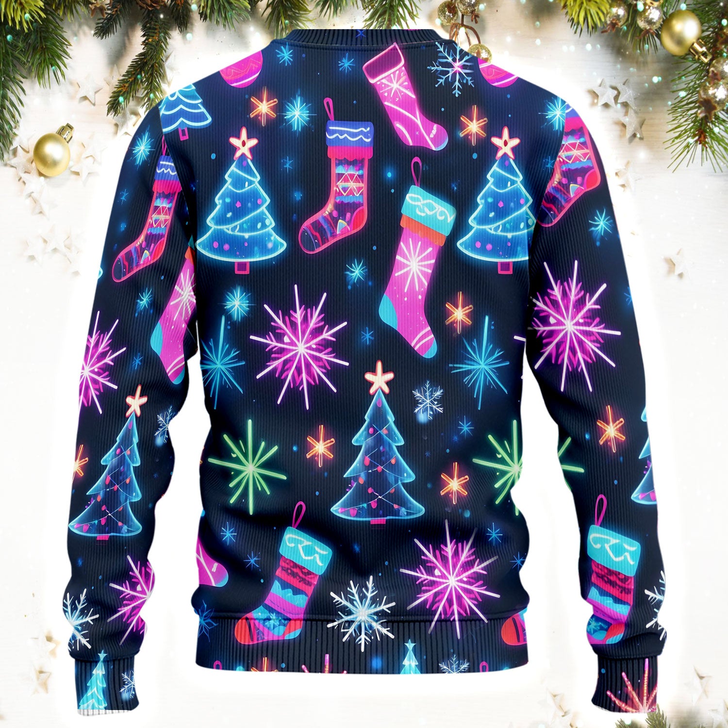 Xmas Neon Pattern Scrub Set, Christmas Scrub Shirt, Breathable Fabrics Nursing Uniform