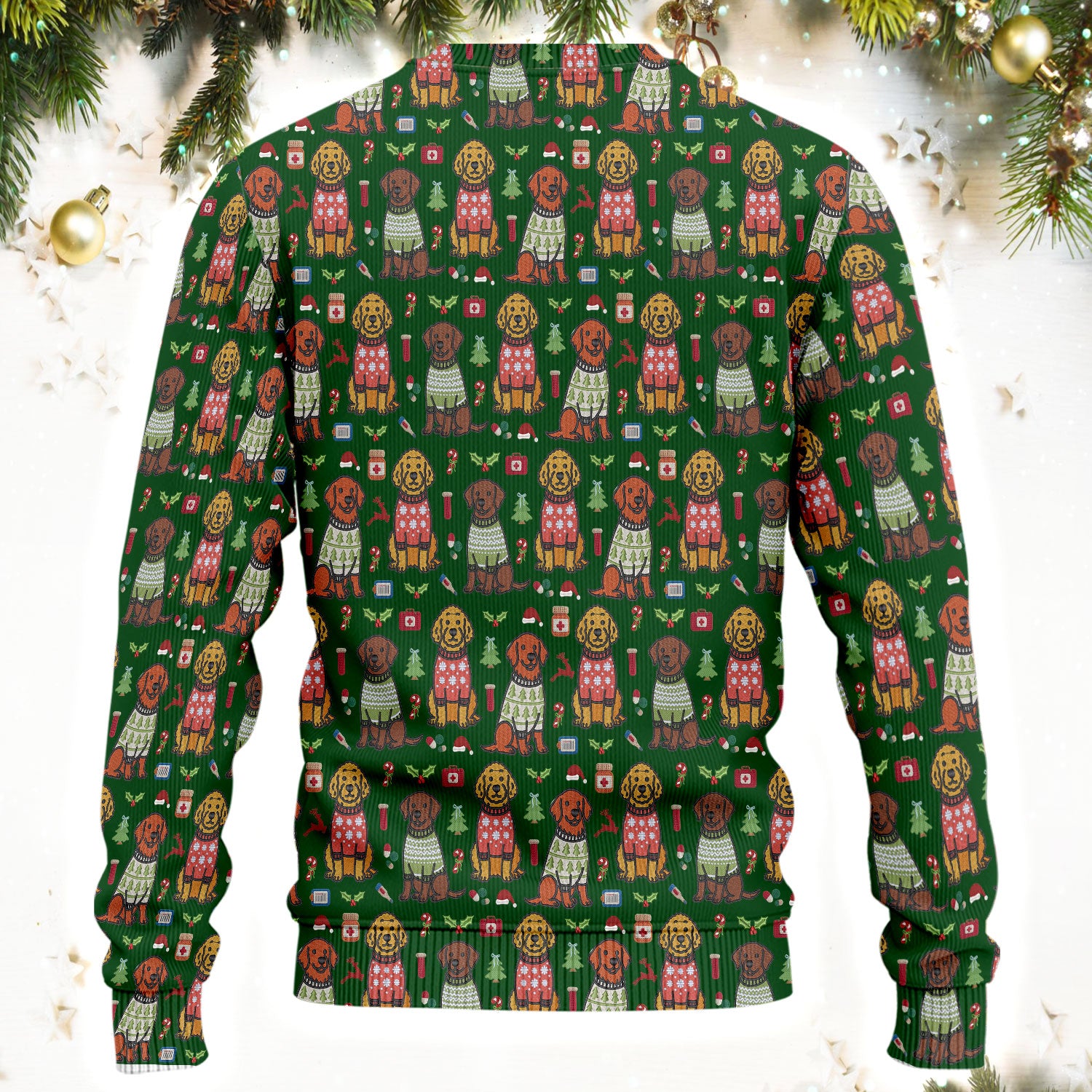 Golden Retriever Christmas Scrub Set, Cute Holiday Dog Nurse Pattern Shirt, Breathable Fabrics Nursing Uniform