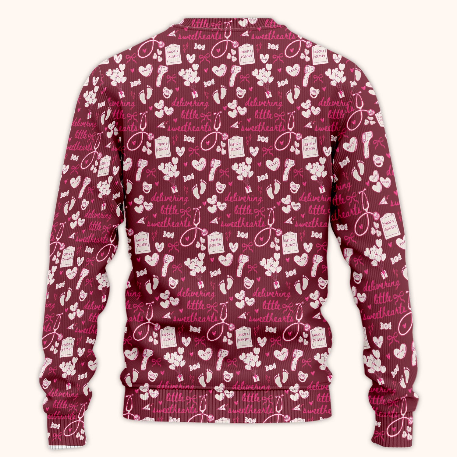 Valentine Labor And Delivery Scrub Set, XOXO Pattern Scrub Shirt, Breathable Fabrics Nursing Uniform For Women