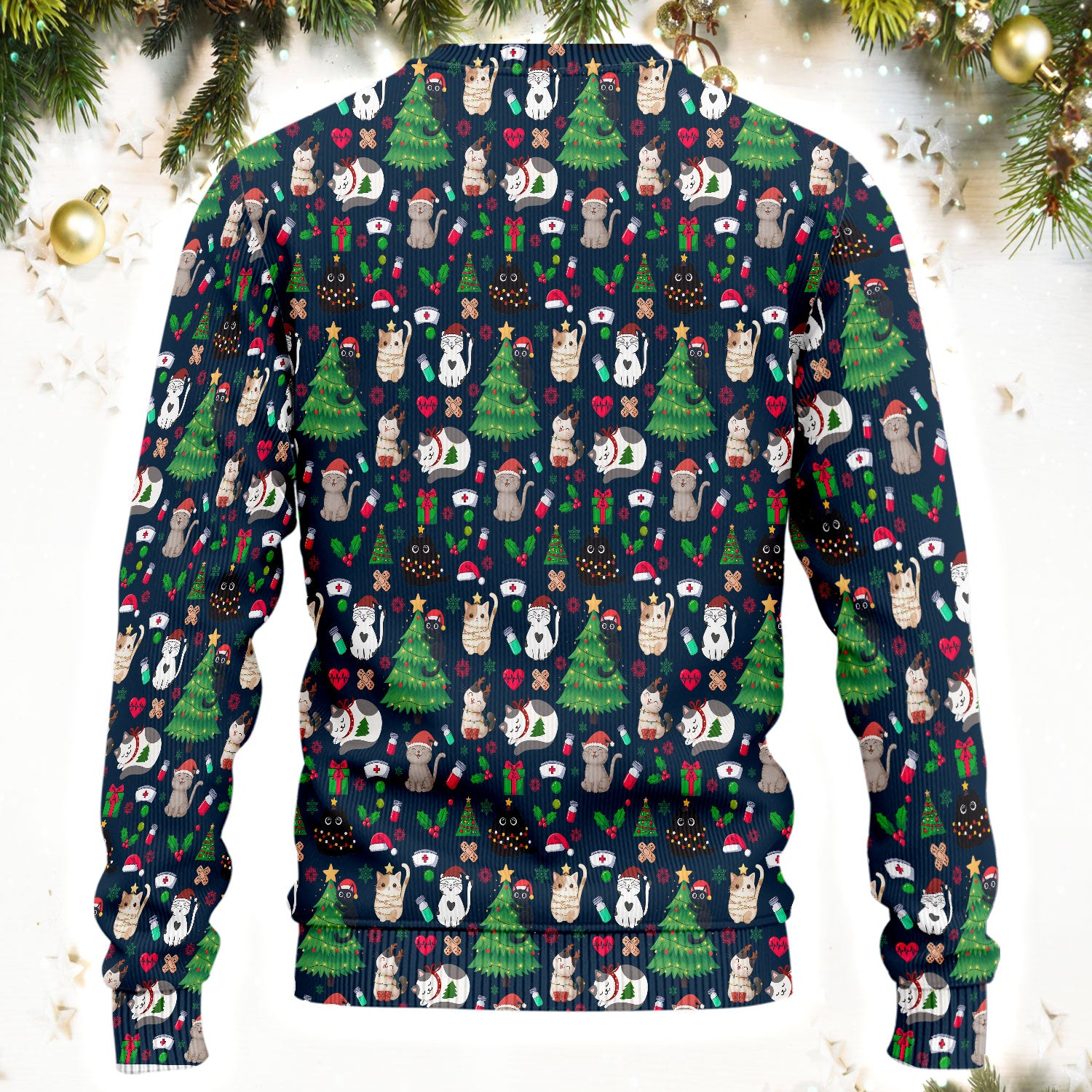 Christmas Cat Scrub Set, Xmas Pet Pattern Scrub Shirt, Breathable Fabrics Nursing Uniform