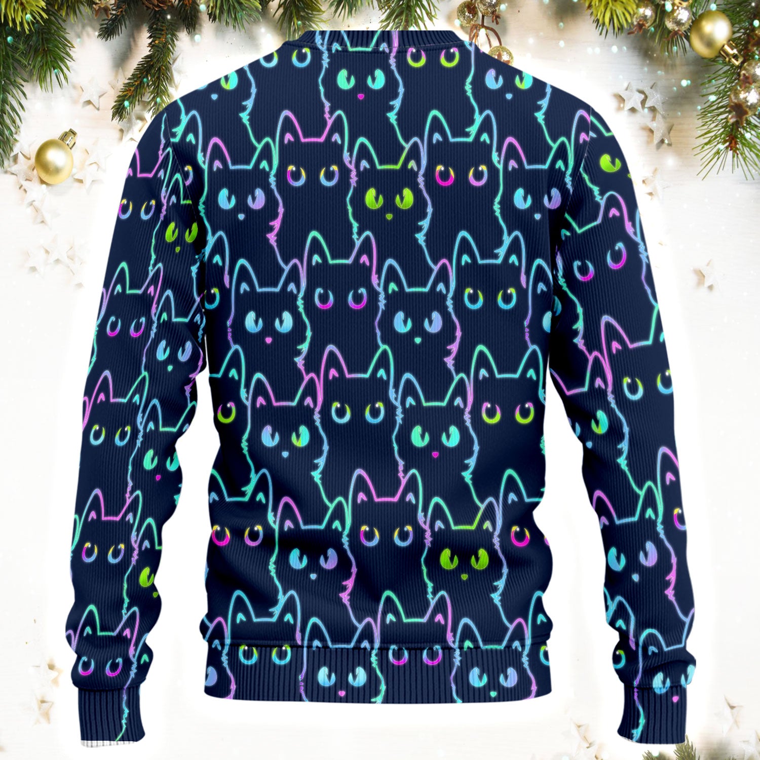 Neon Cat Pattern Scrub Set, Black Cat Scrub Shirt, Breathable Fabrics Nursing Uniform