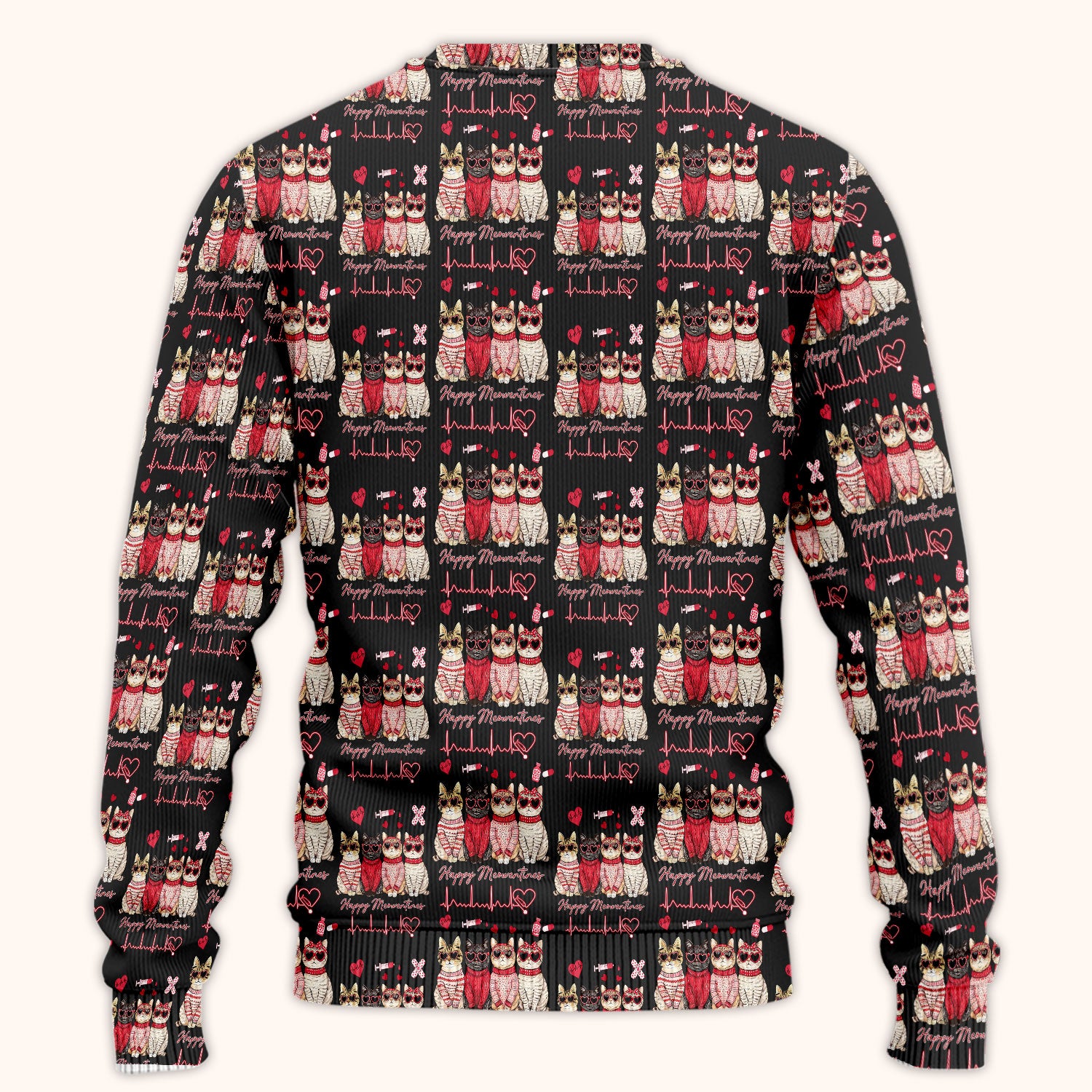 Happy Meowtines Cat Pattern Scrub Set, Valentine Cat Lover Nurse Scrub Shirt, Heartbeat Medical Pattern Nursing Uniform