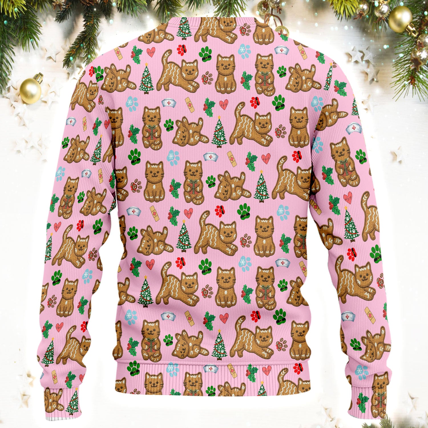 Gingerbread Cat Christmas Scrub Set, Cute Holiday Kitty Medical Uniform Shirt For Nursing, Festive Nurse Pattern