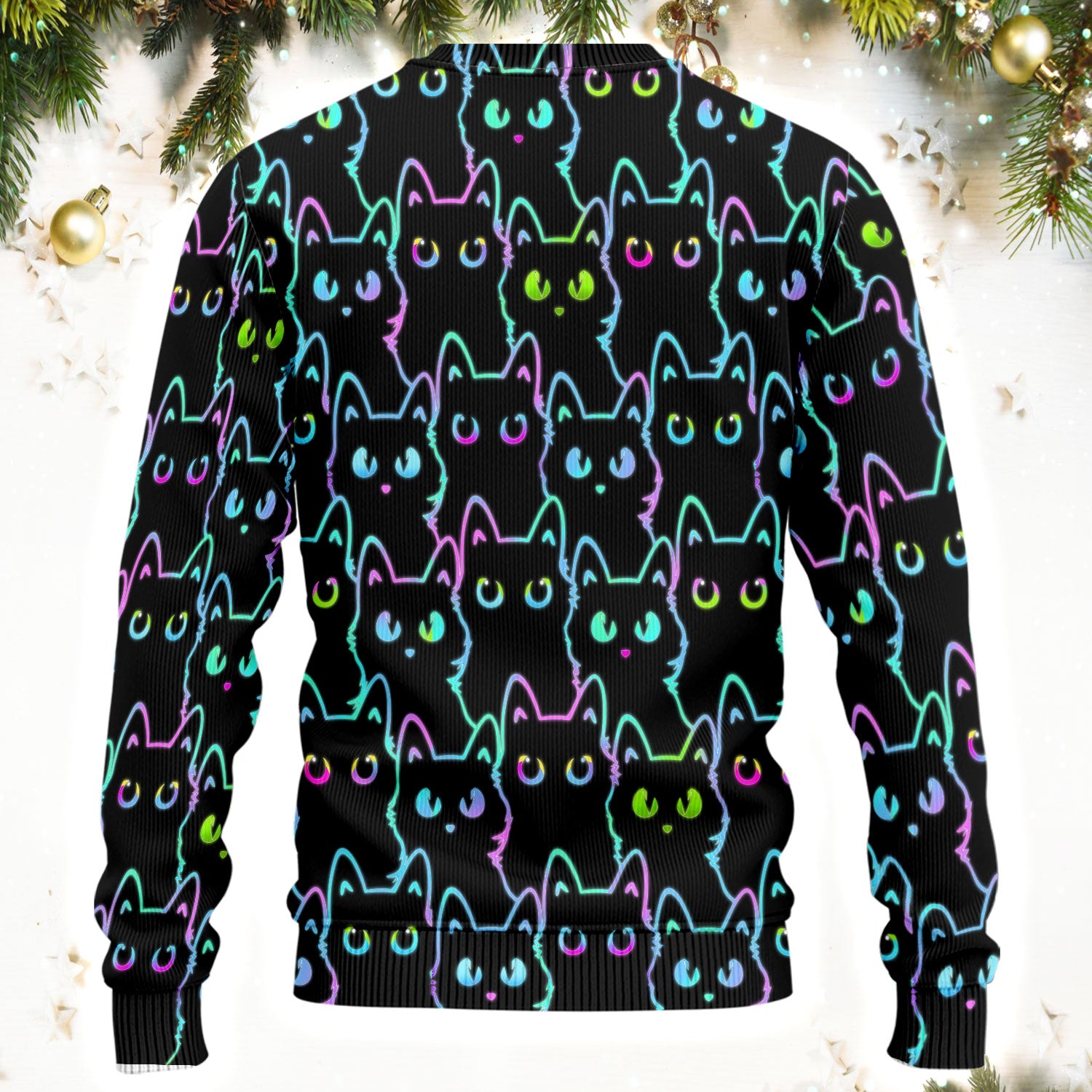 Neon Cat Pattern Scrub Set, Black Cat Scrub Shirt, Breathable Fabrics Nursing Uniform